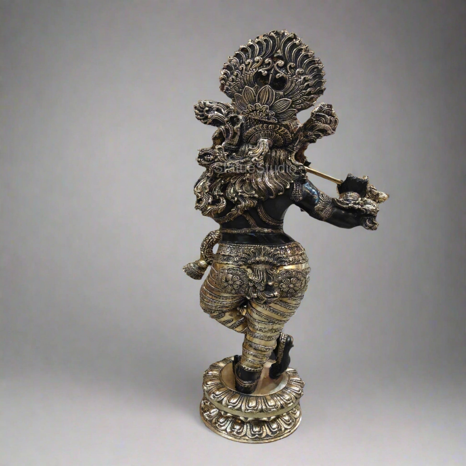 Brass Large Krishna Statue Antique Finish For Home Temple Decor Showpiece 44" - Image 8
