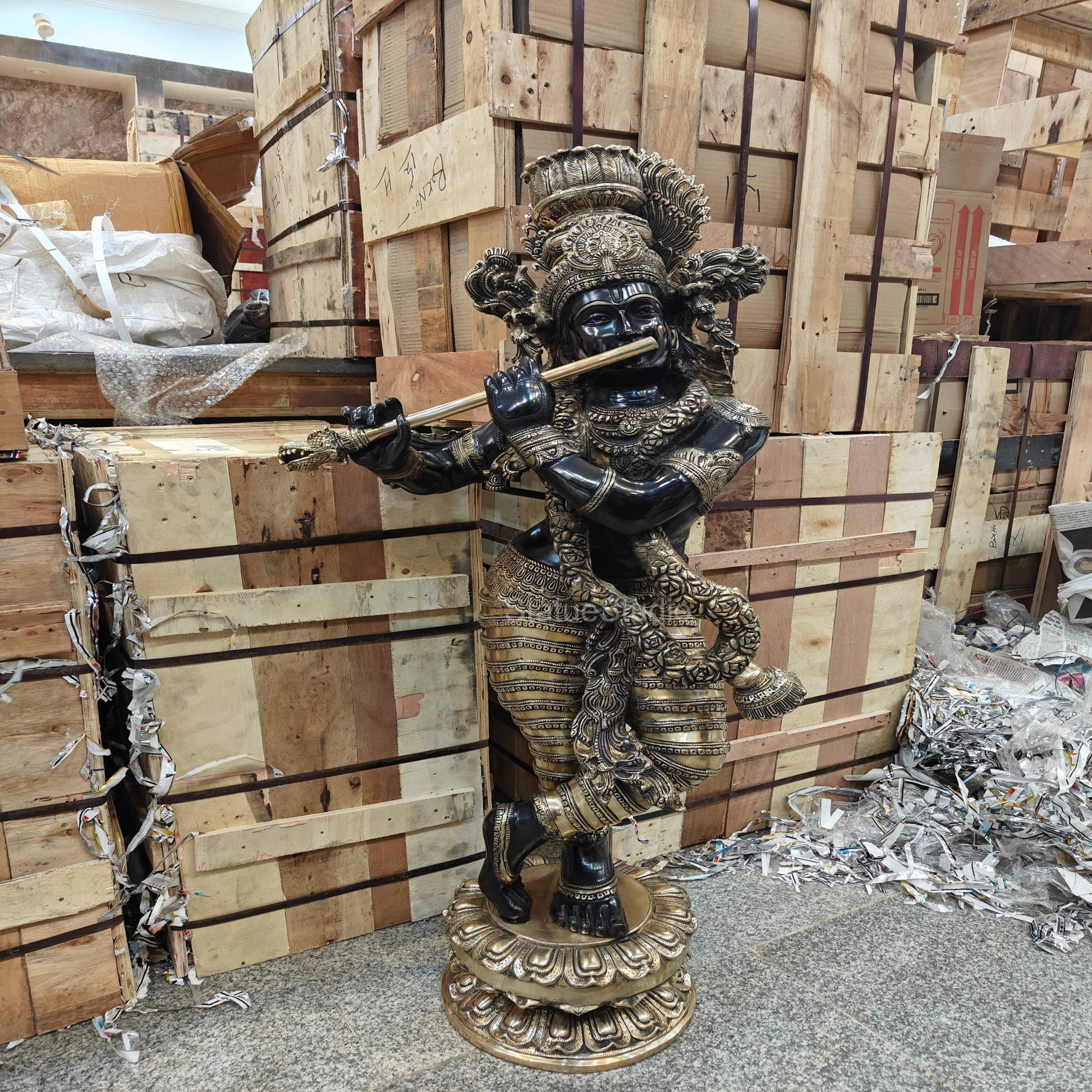 Brass Large Krishna Statue Antique Finish For Home Temple Decor Showpiece 44" - Image 9