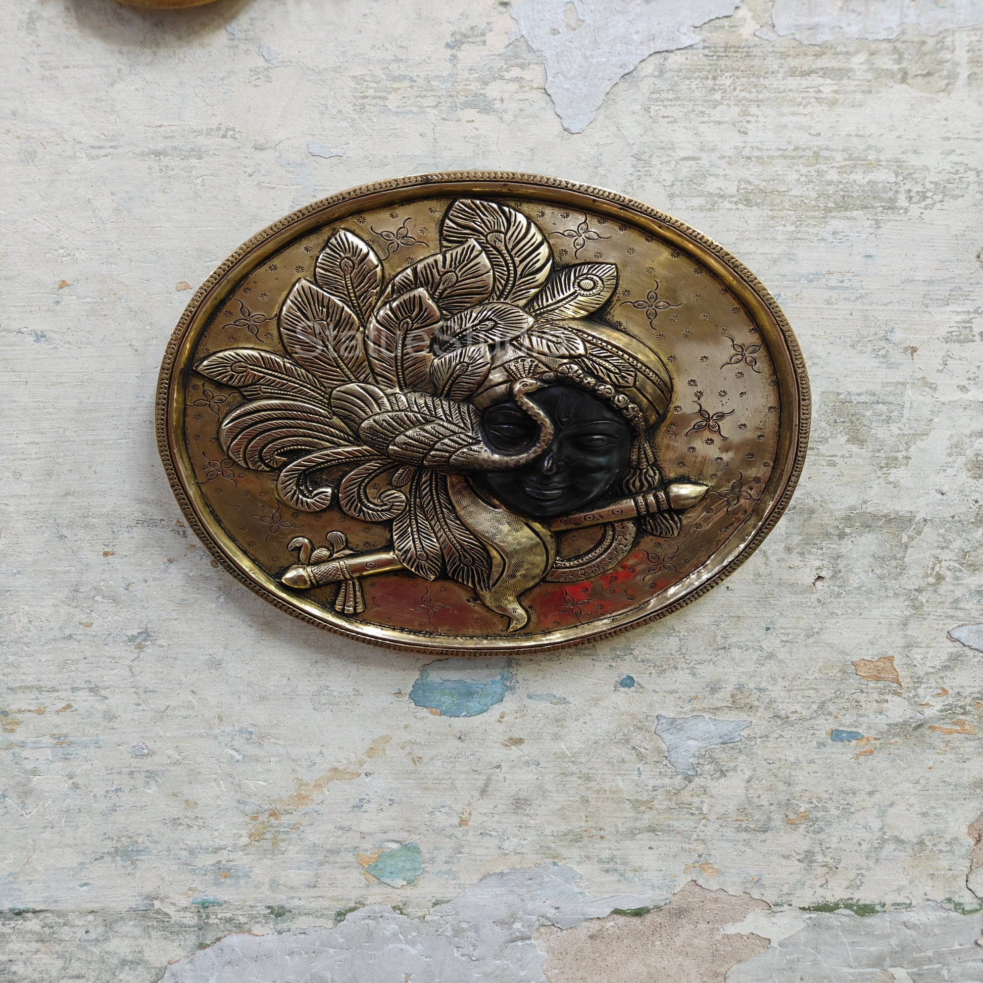 Brass Krishna Wall hanging Antique Finish For Home Decor 10" - Image 3