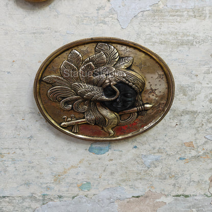 Brass Krishna Wall hanging Antique Finish For Home Decor 10" by vendor-unknown - Hindu Gods (View 3)