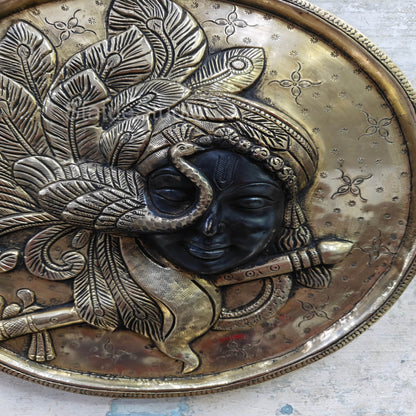 Brass Krishna Wall hanging Antique Finish For Home Decor 10" by vendor-unknown - Hindu Gods (View 4)