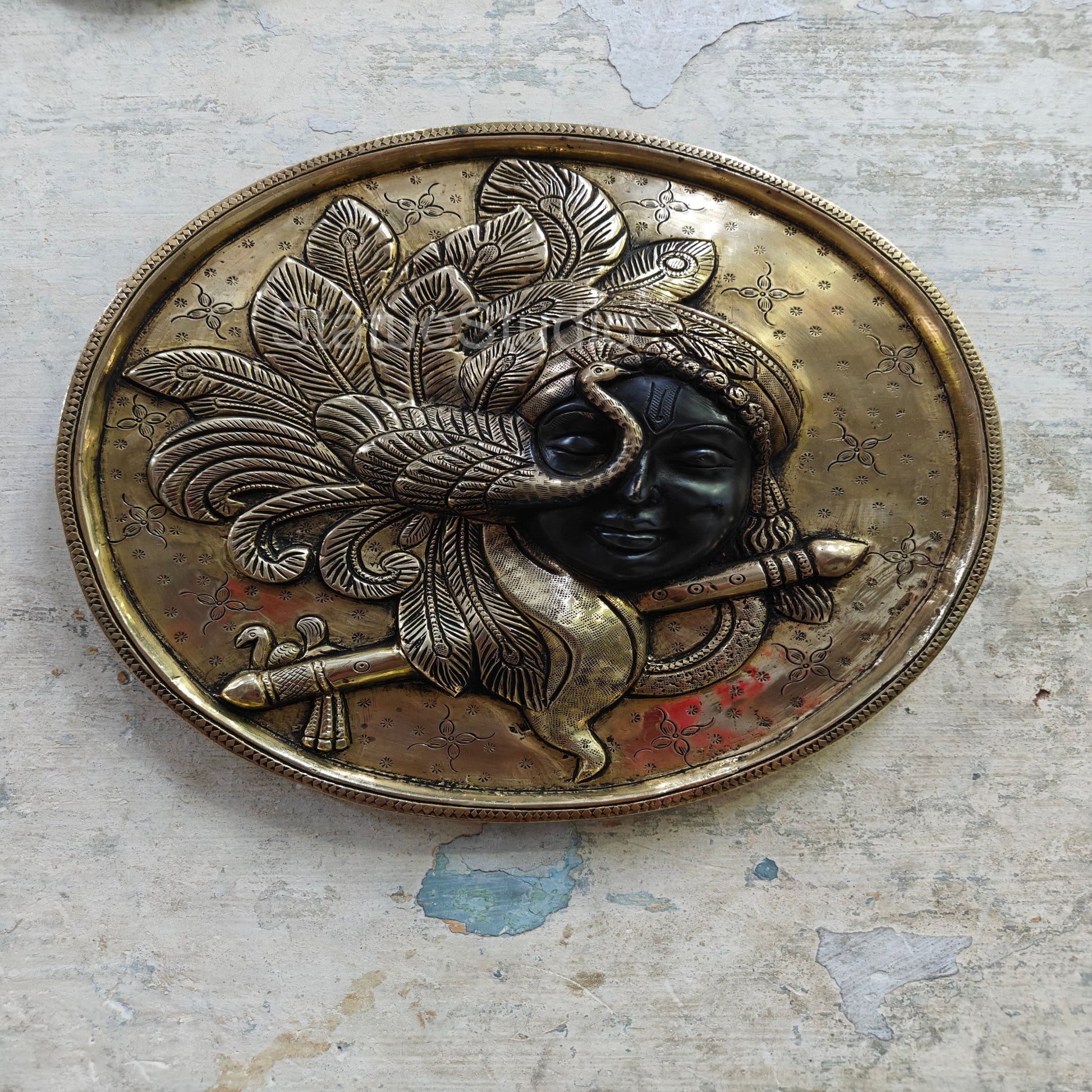Brass Krishna Wall hanging Antique Finish For Home Decor 10" - Image 2
