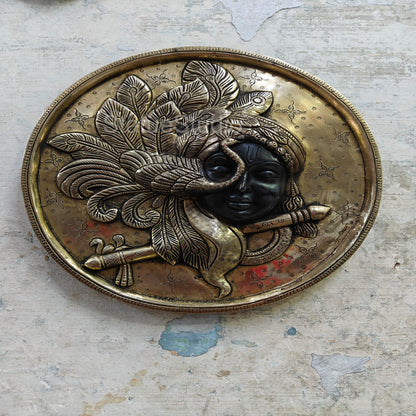 Brass Krishna Wall hanging Antique Finish For Home Decor 10" by vendor-unknown - Hindu Gods (View 2)