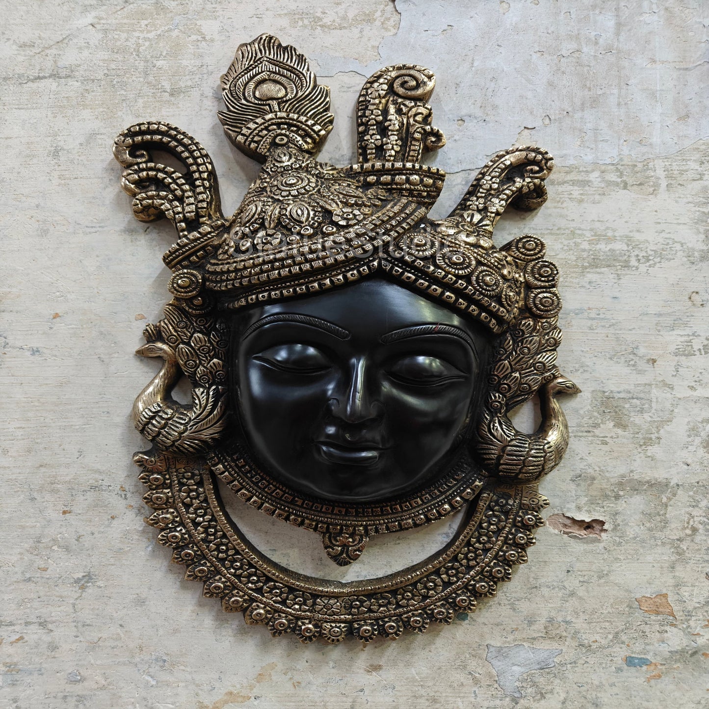 Brass Krishna Face Wall hanging Antique Finish For Home Decor 18"