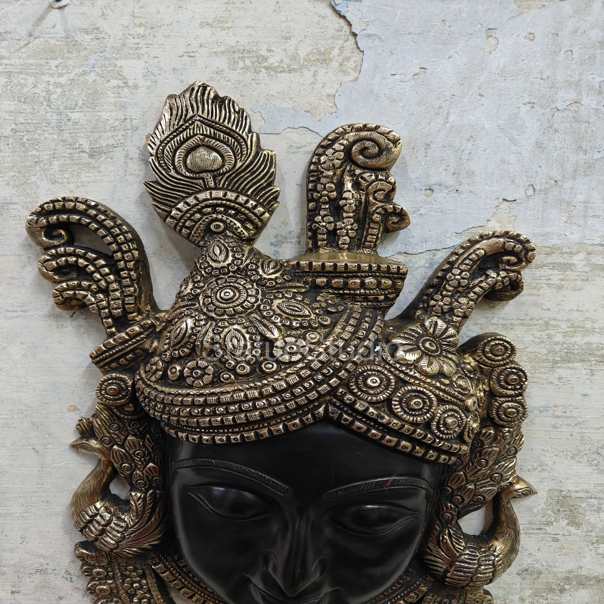 Brass Krishna Face Wall hanging Antique Finish For Home Decor 18" - Image 3