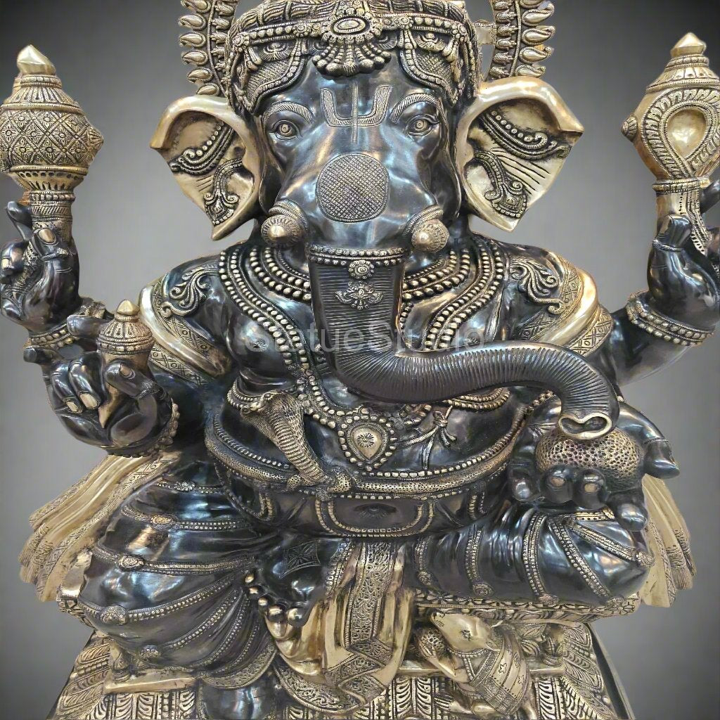 Brass Large Ganesha Statue Antique Finish For Home Decor 5 Feet