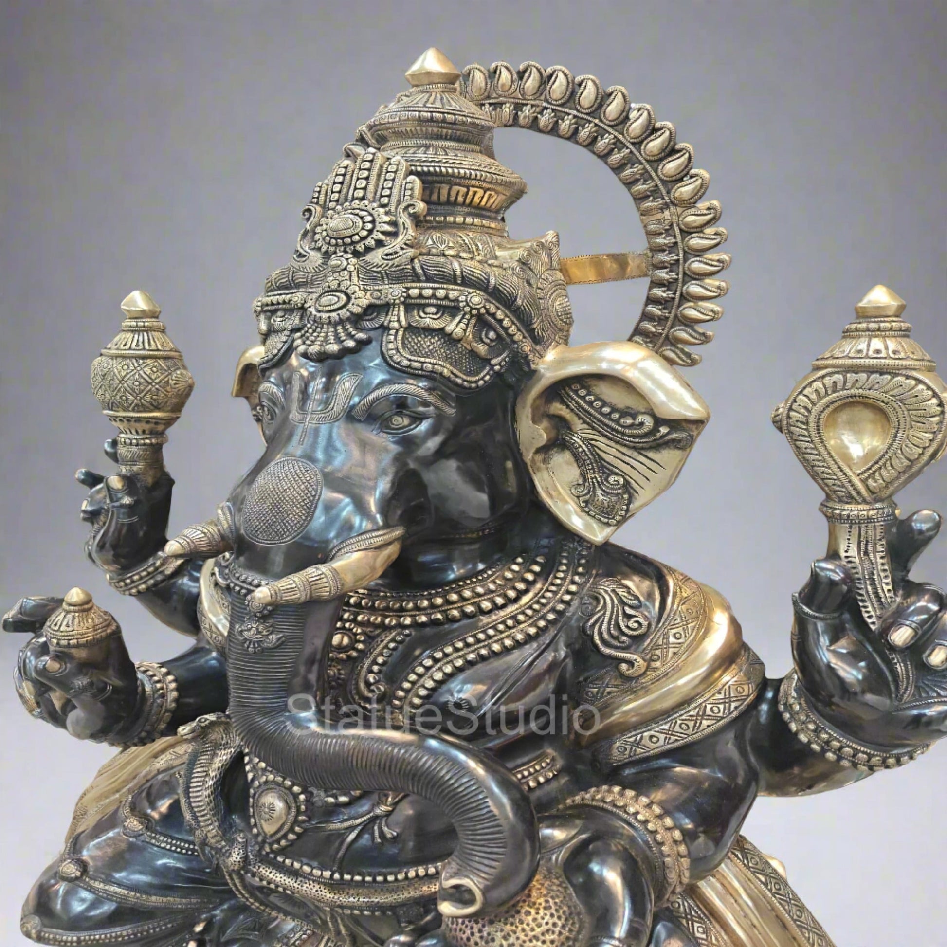 Brass Large Ganesha Statue Antique Finish For Home Decor 5 Feet - Image 5
