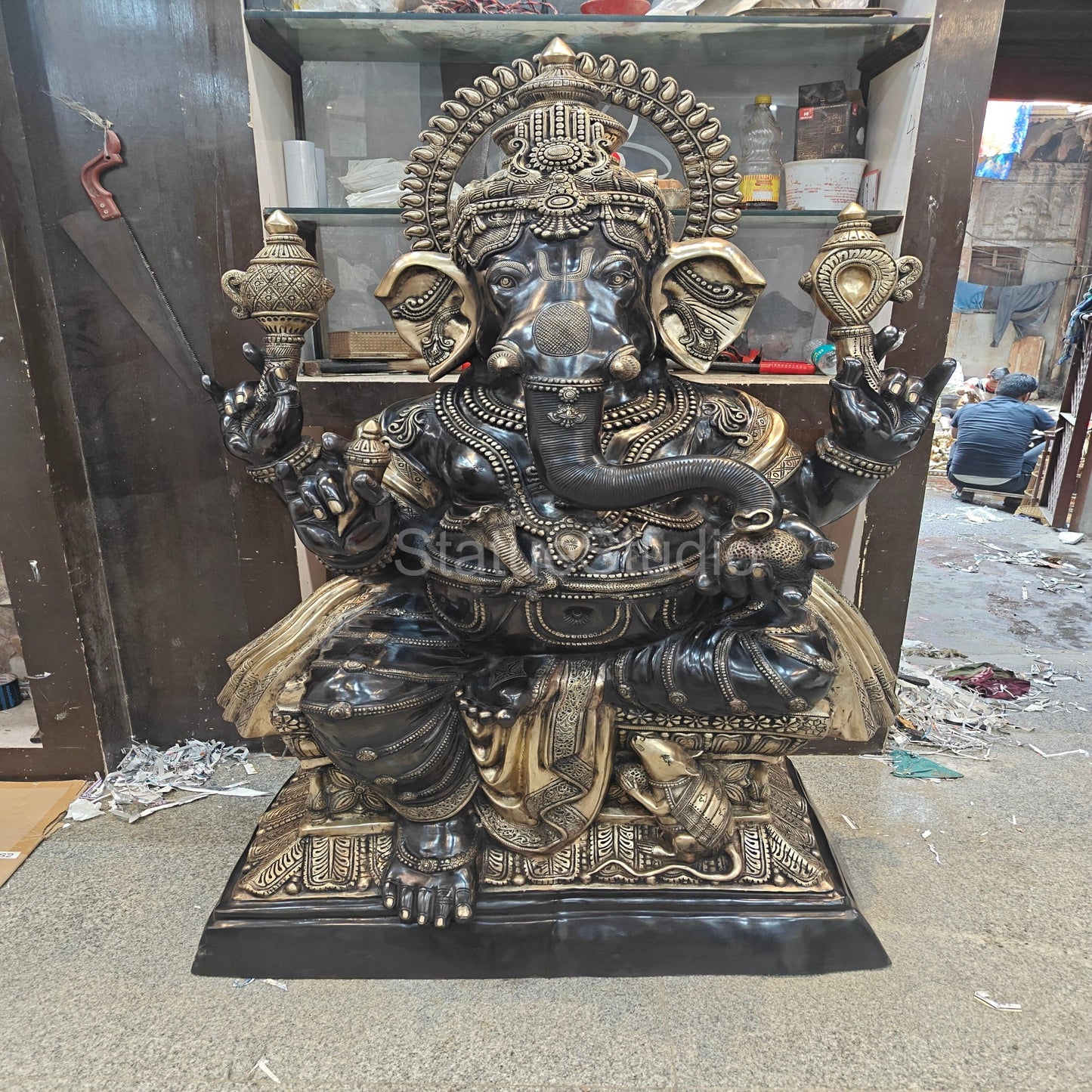 Brass Large Ganesha Statue Antique Finish For Home Decor 5 Feet