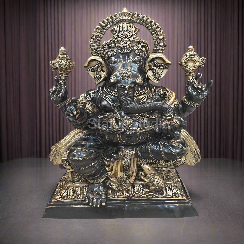 Brass Large Ganesha Statue Antique Finish For Home Decor 5 Feet