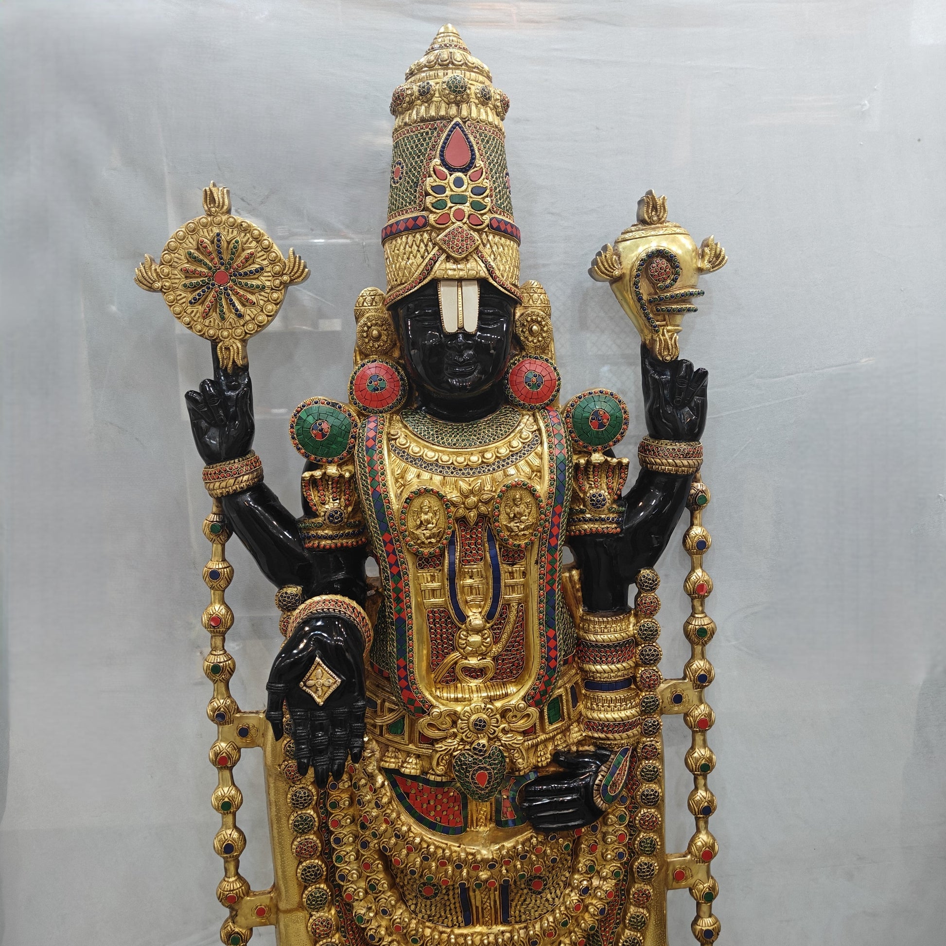 Brass Large Tirupati Balaji Statue Stone Work For Home Decor 6 Feet - Image 14