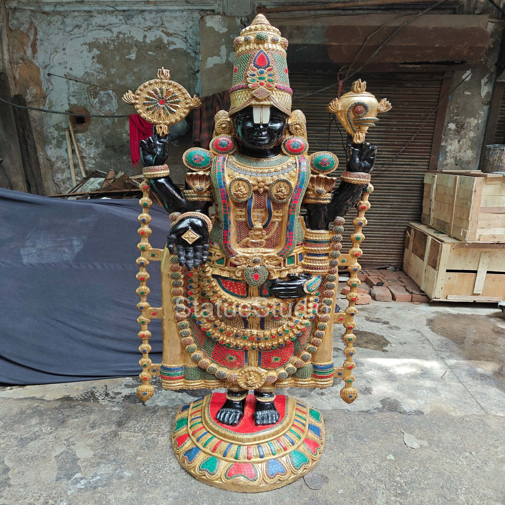 Brass Large Tirupati Balaji Statue Stone Work For Home Decor 6 Feet - Image 3