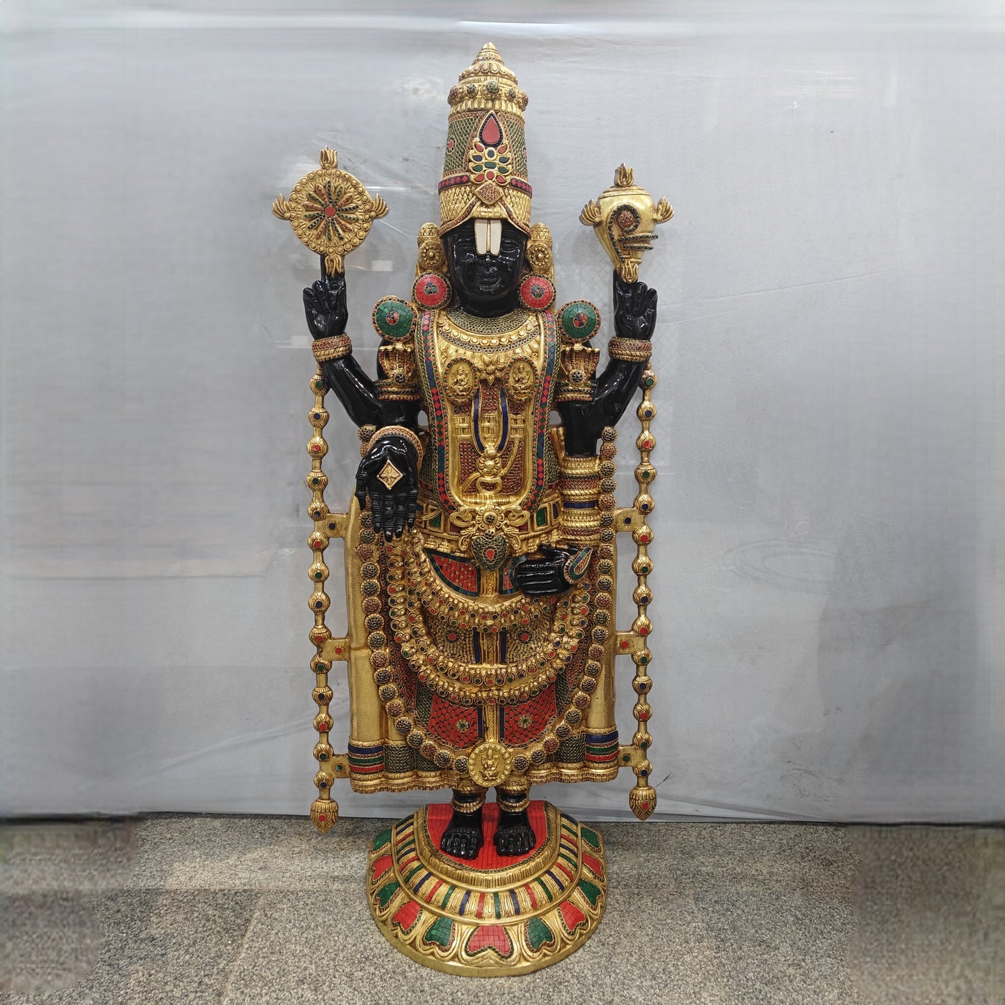 Brass Large Tirupati Balaji Statue Stone Work For Home Decor 6 Feet