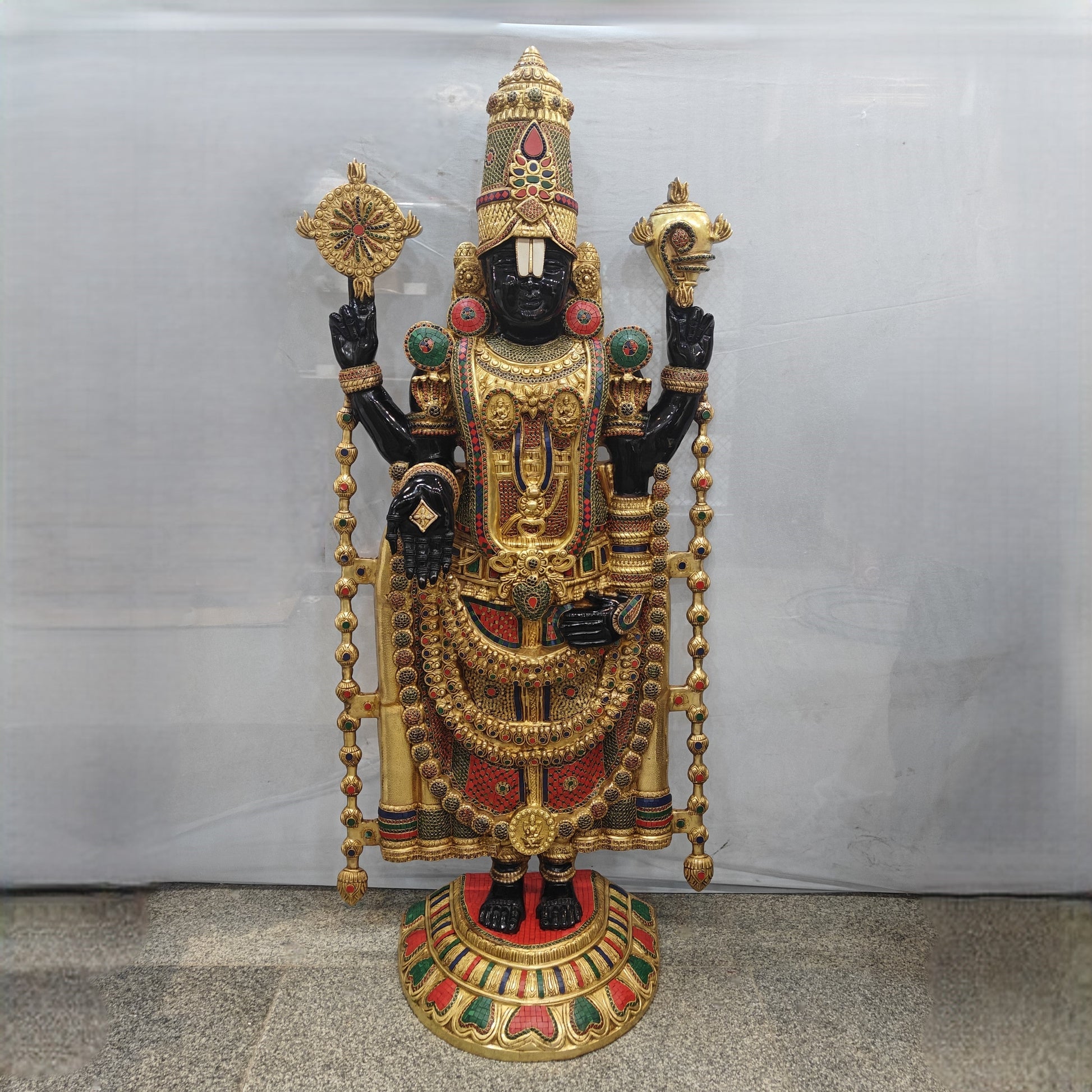 Brass Large Tirupati Balaji Statue Stone Work For Home Decor 6 Feet - Image 15