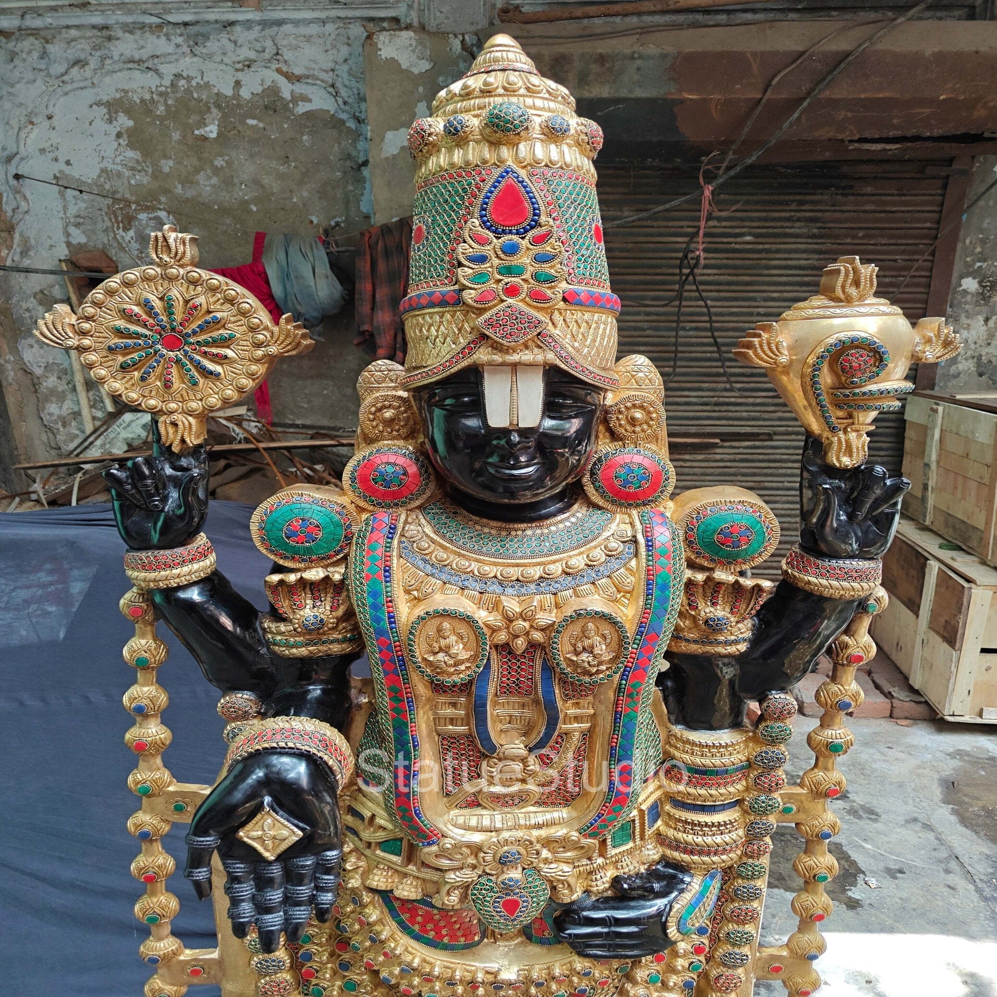 Brass Large Tirupati Balaji Statue Stone Work For Home Decor 6 Feet - Image 8