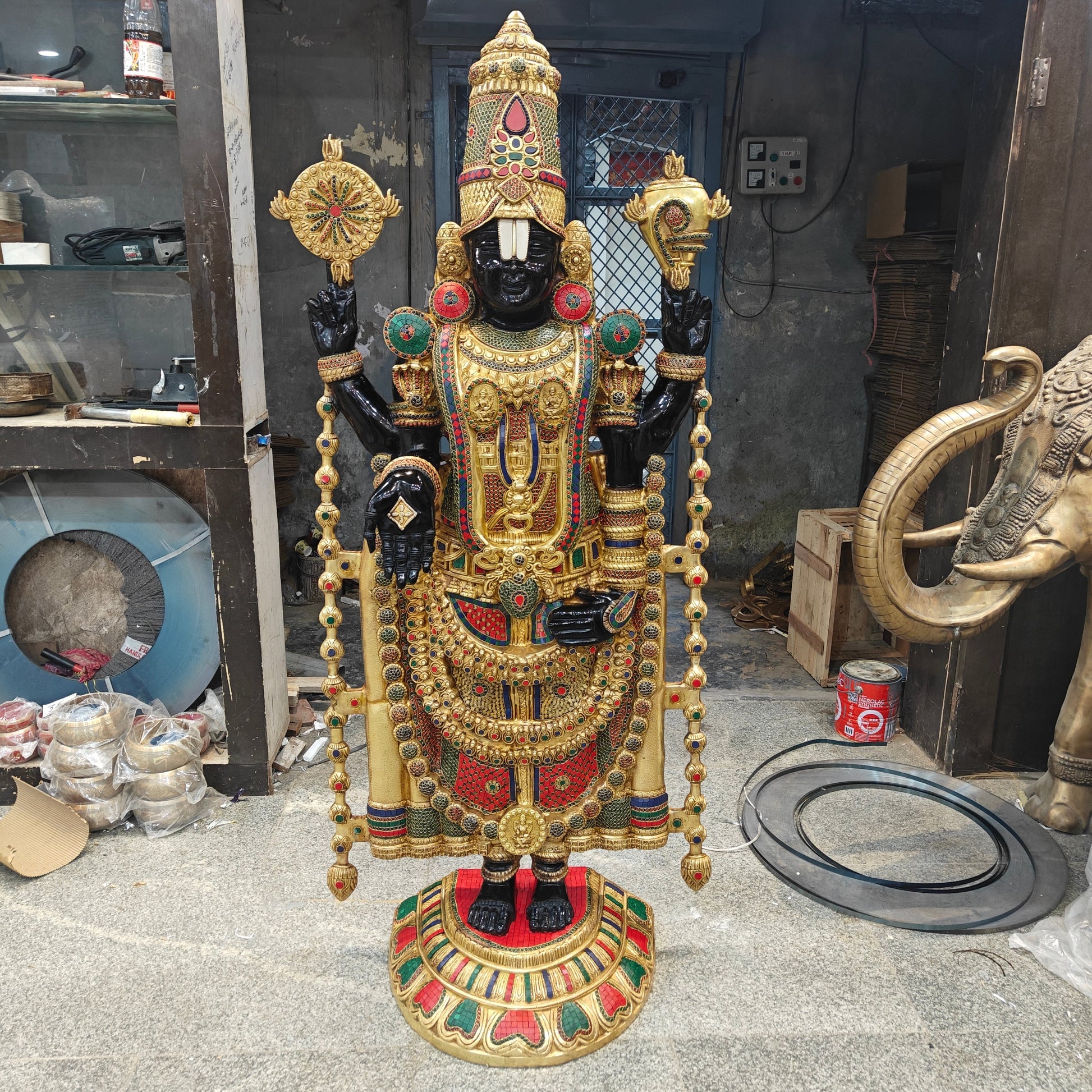 Brass Large Tirupati Balaji Statue Stone Work For Home Decor 6 Feet - Image 20
