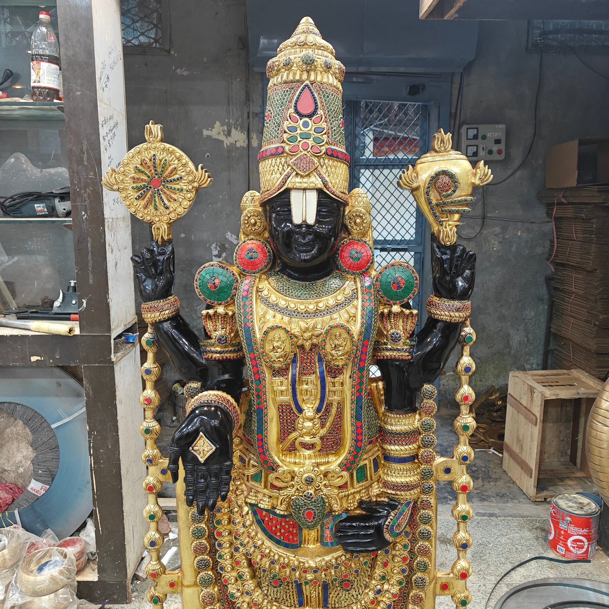 Brass Large Tirupati Balaji Statue Stone Work For Home Decor 6 Feet - Image 21