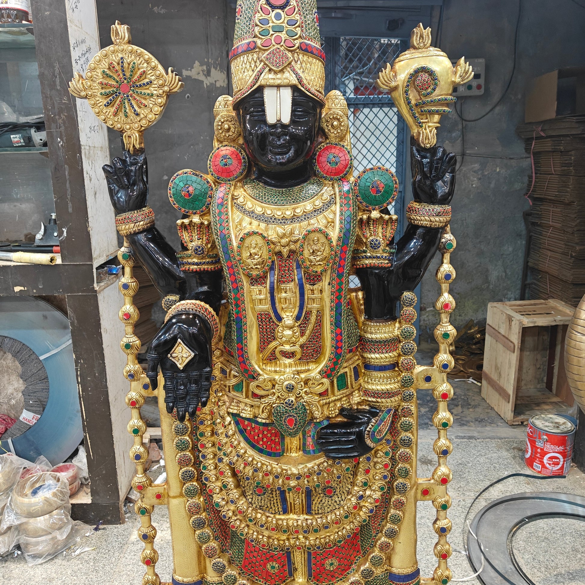 Brass Large Tirupati Balaji Statue Stone Work For Home Decor 6 Feet - Image 22