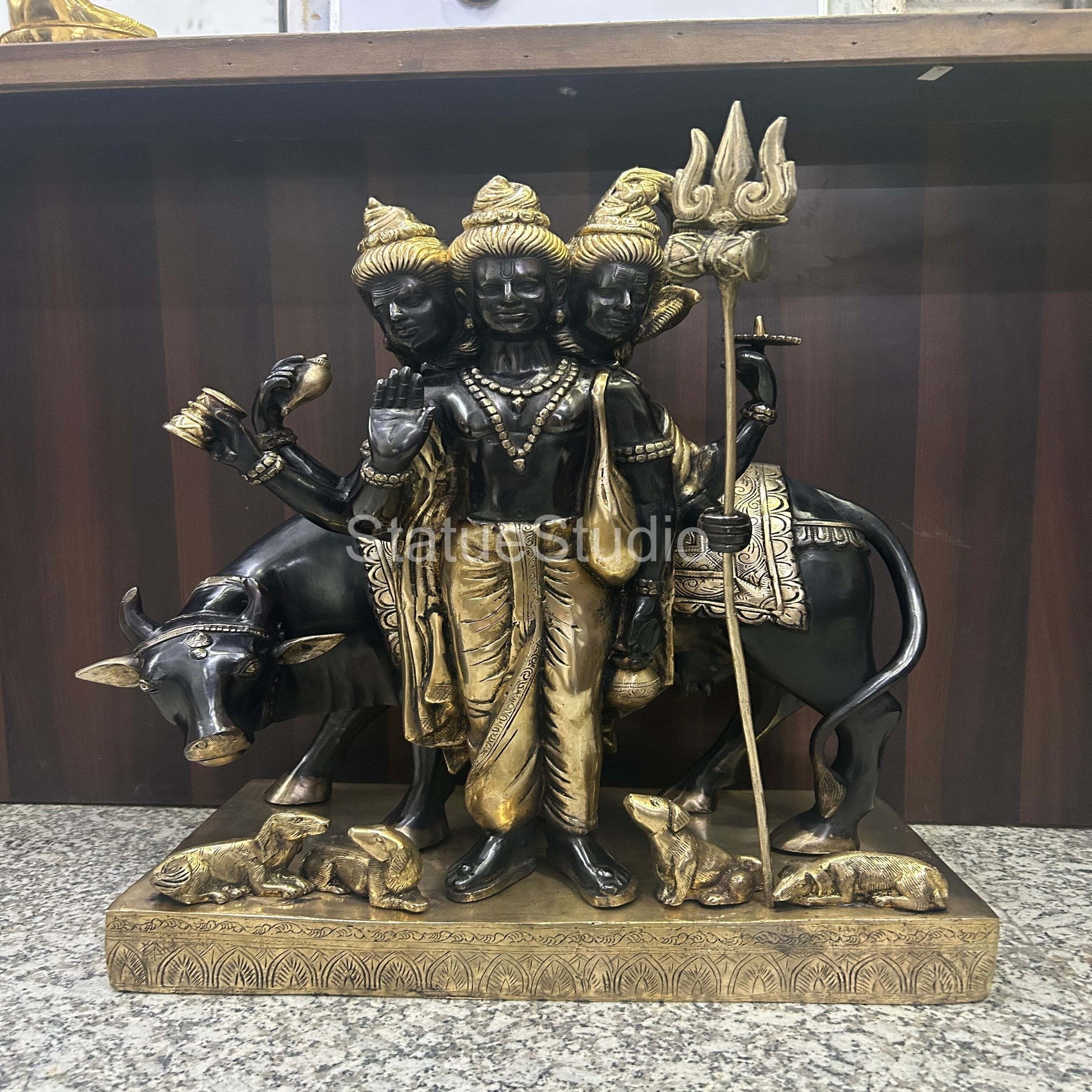 Brass Large Trinity Of Hindu God Dattatreya Idol For Home Temple Decor 2 Feet - Image 7