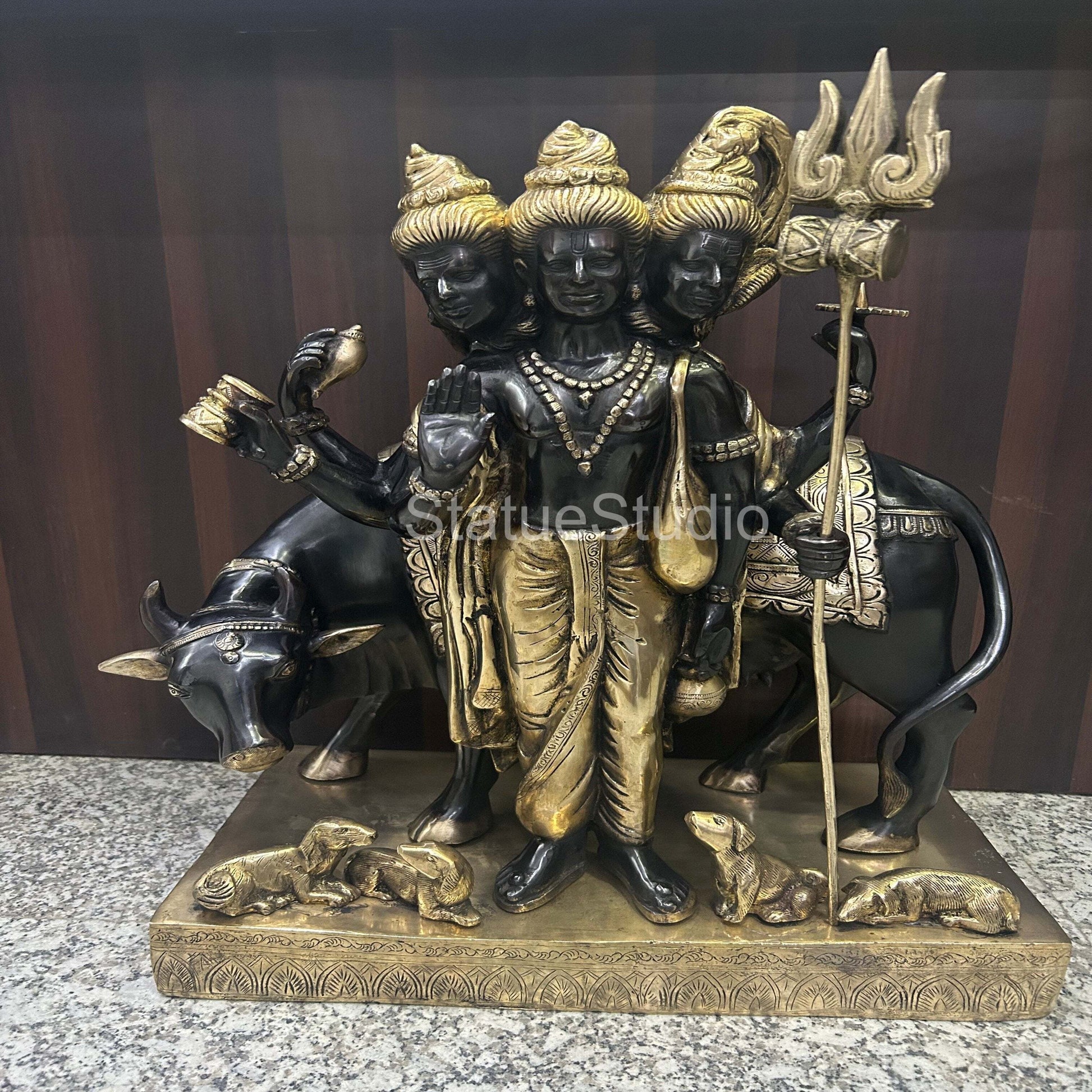 Brass Large Trinity Of Hindu God Dattatreya Idol For Home Temple Decor 2 Feet - Image 8