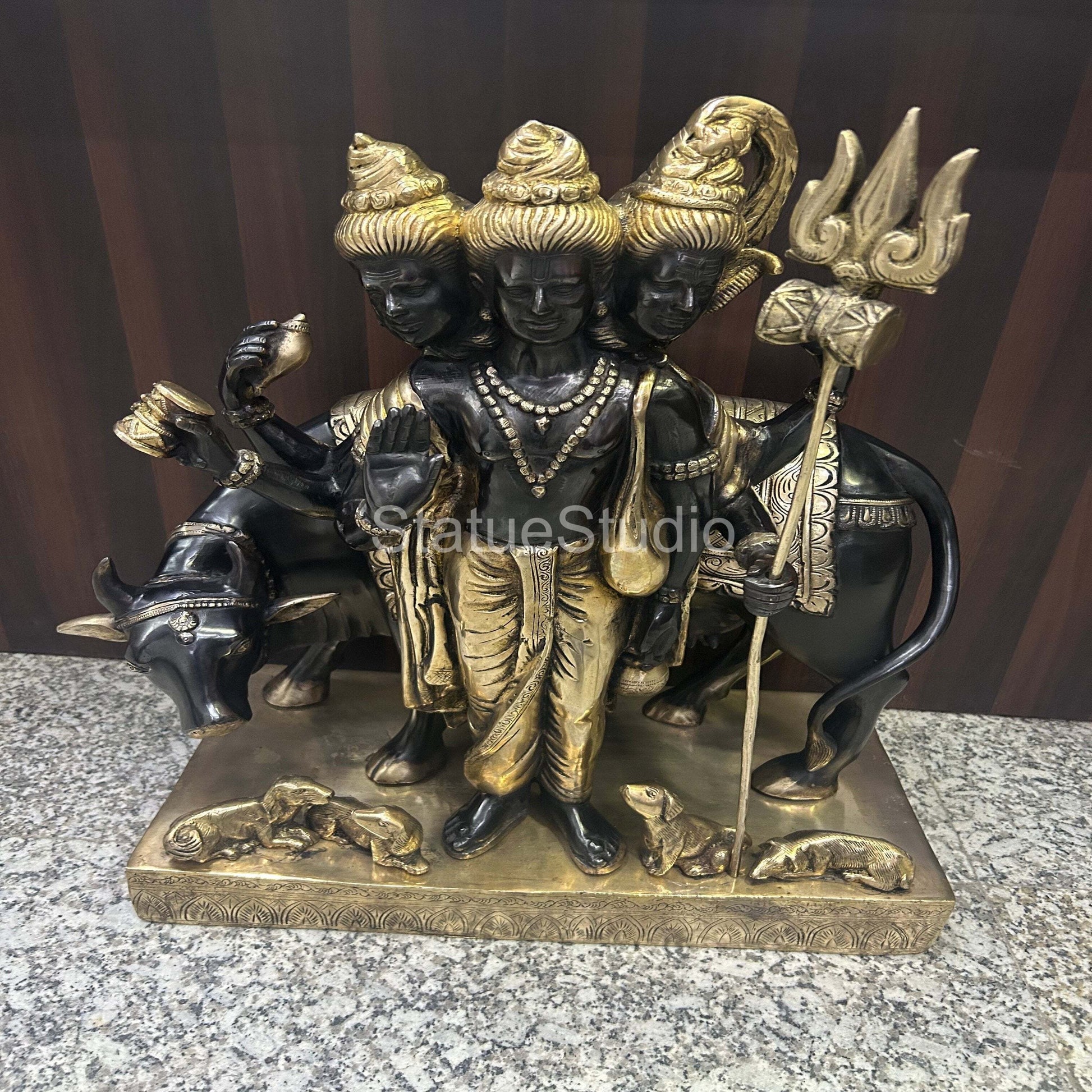 Brass Large Trinity Of Hindu God Dattatreya Idol For Home Temple Decor 2 Feet - Image 9
