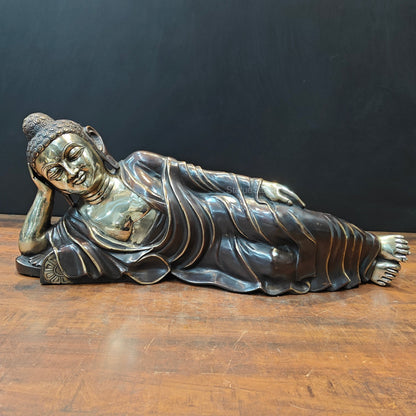 Brass Sleeping Buddha Statue Antique Finish For Home Decor 2.5 Feet by vendor-unknown - Buddha (View 5)