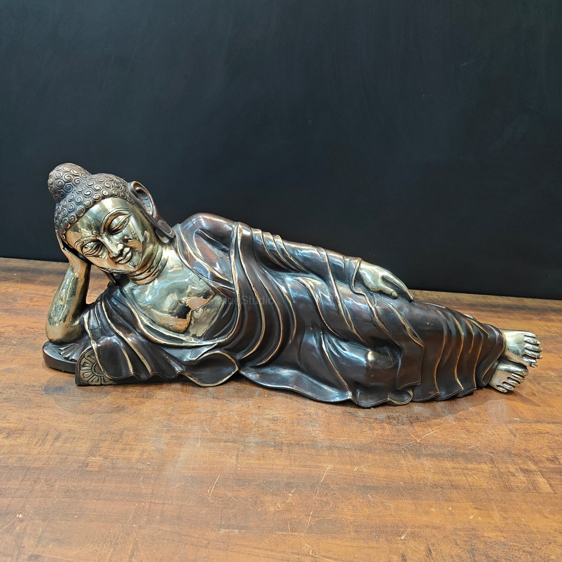 Brass Sleeping Buddha Statue Antique Finish For Home Decor 2.5 Feet - Image 4