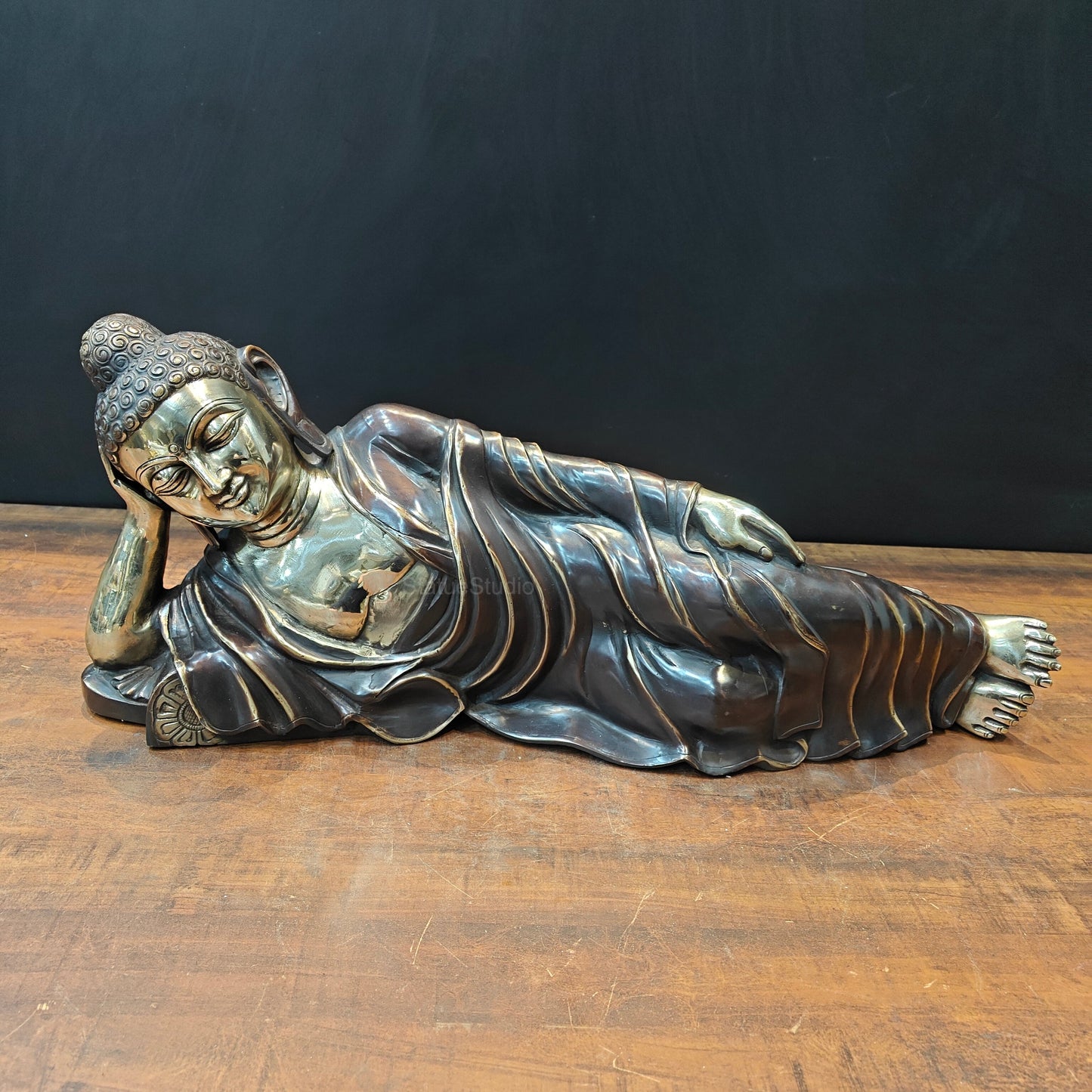 Brass Sleeping Buddha Statue Antique Finish For Home Decor 2.5 Feet