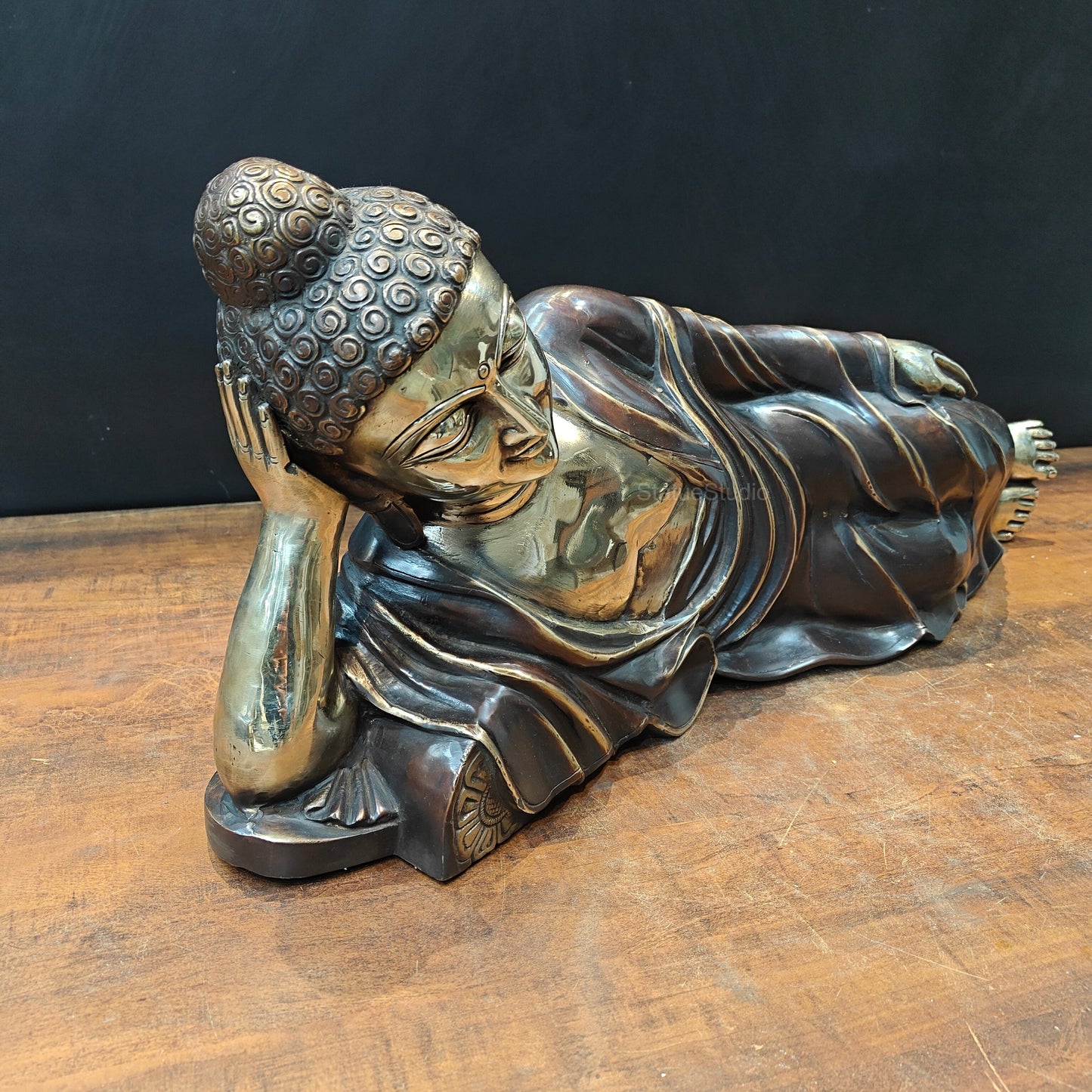 Brass Sleeping Buddha Statue Antique Finish For Home Decor 2.5 Feet