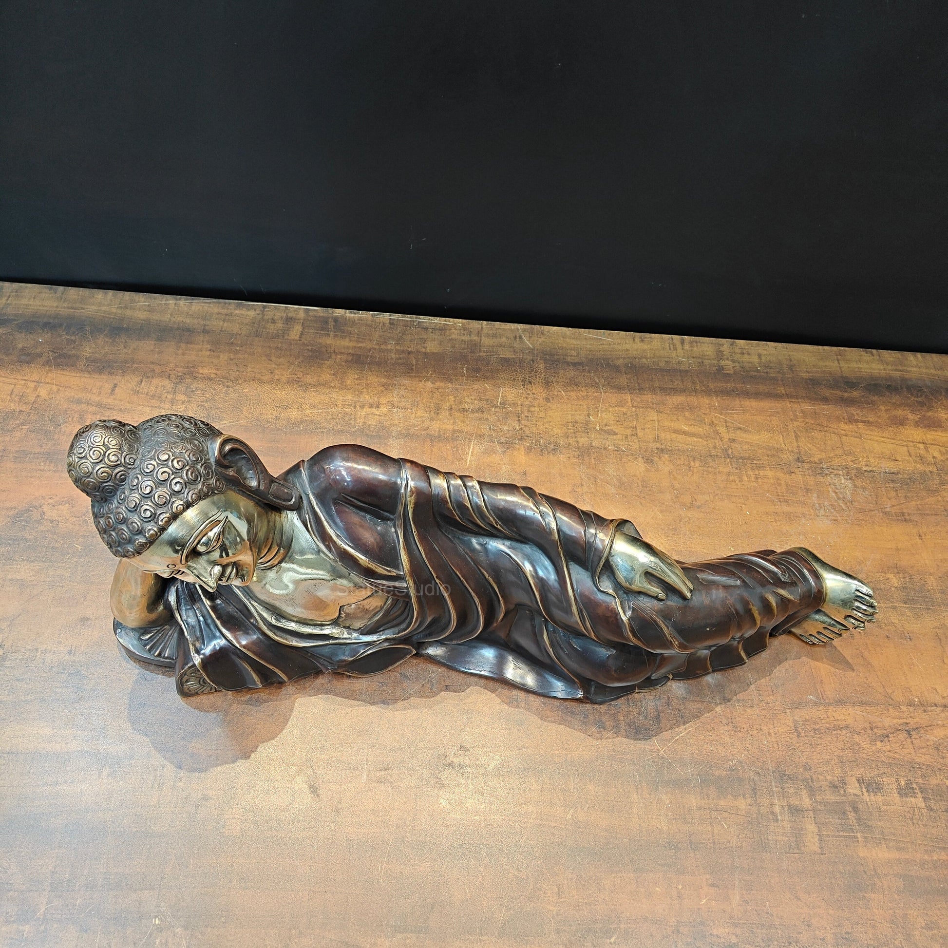Brass Sleeping Buddha Statue Antique Finish For Home Decor 2.5 Feet - Image 9