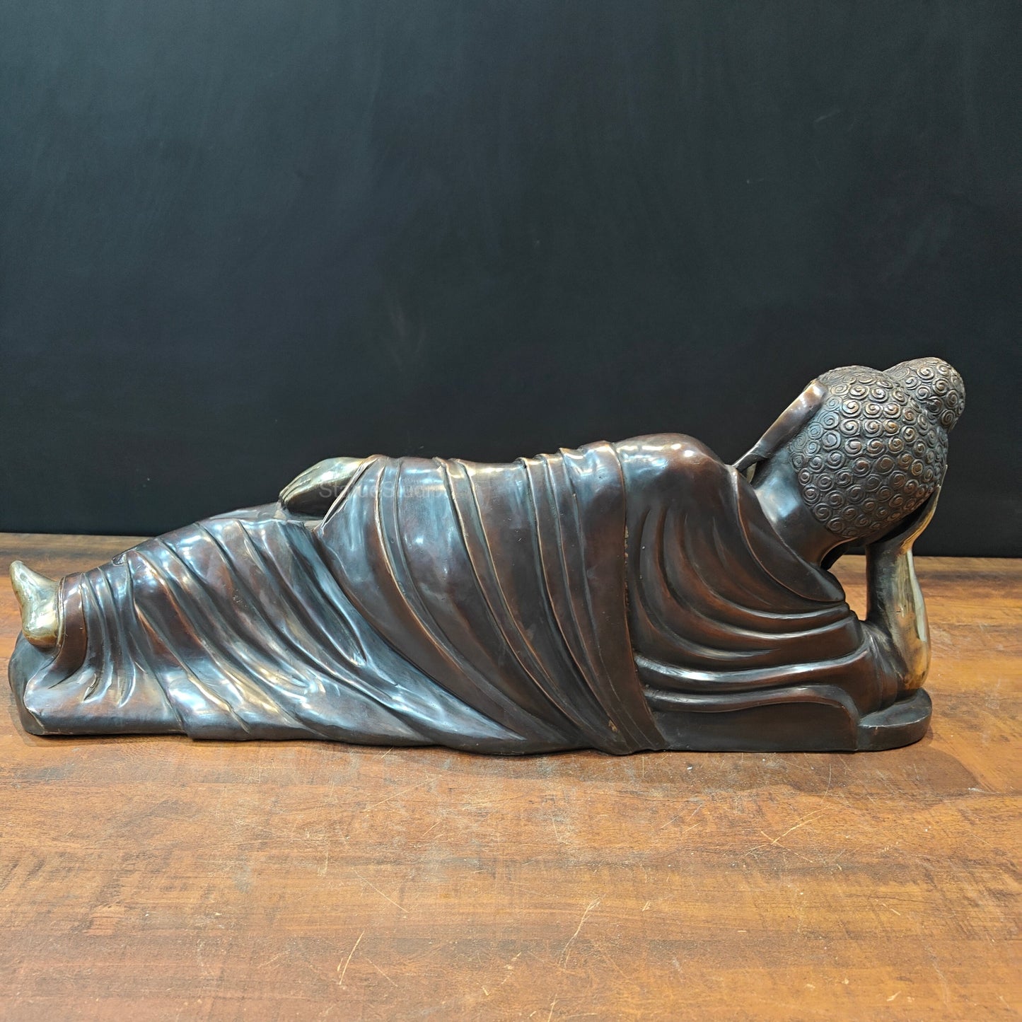 Brass Sleeping Buddha Statue Antique Finish For Home Decor 2.5 Feet