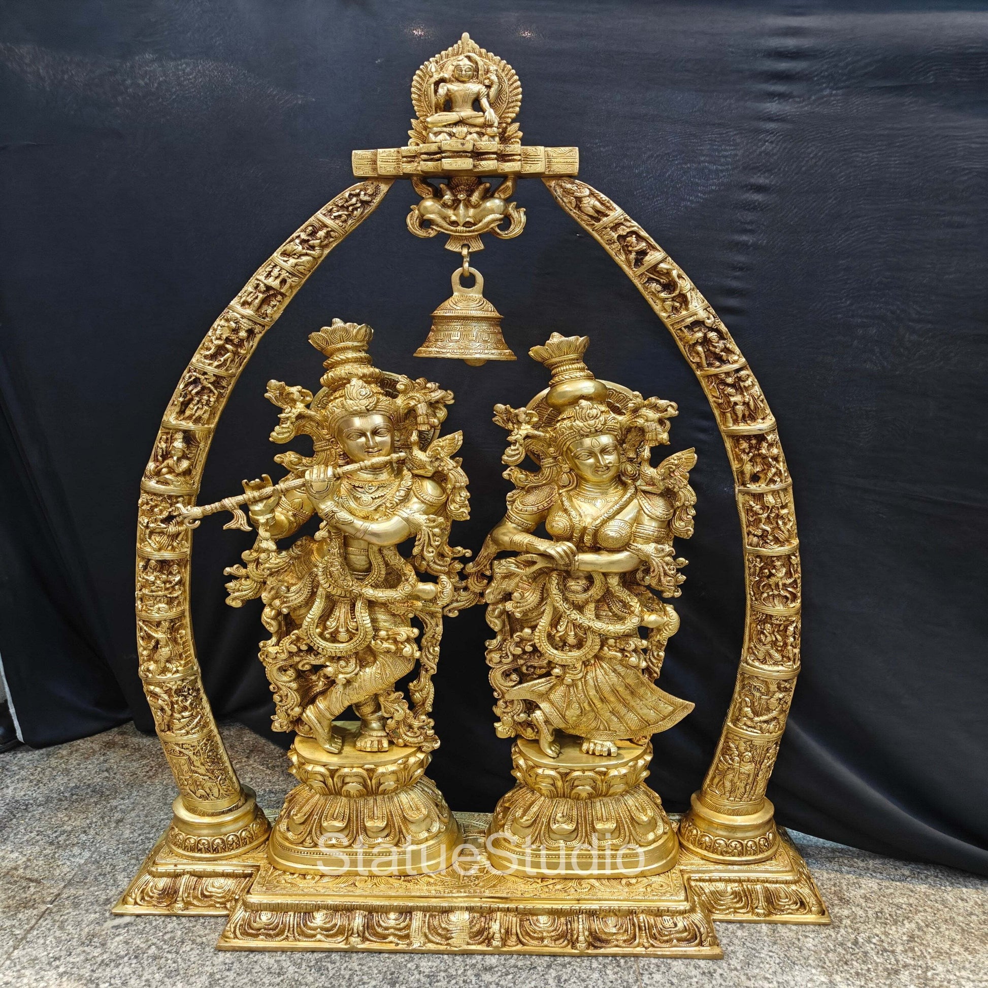 Brass Large Radha Krishna Statue With Removable Temple Set For Home Decor 4 Feet - Image 4