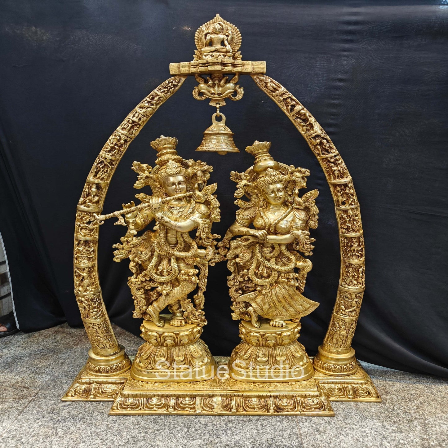 Brass Large Radha Krishna Statue With Removable Temple Set For Home Decor 4 Feet