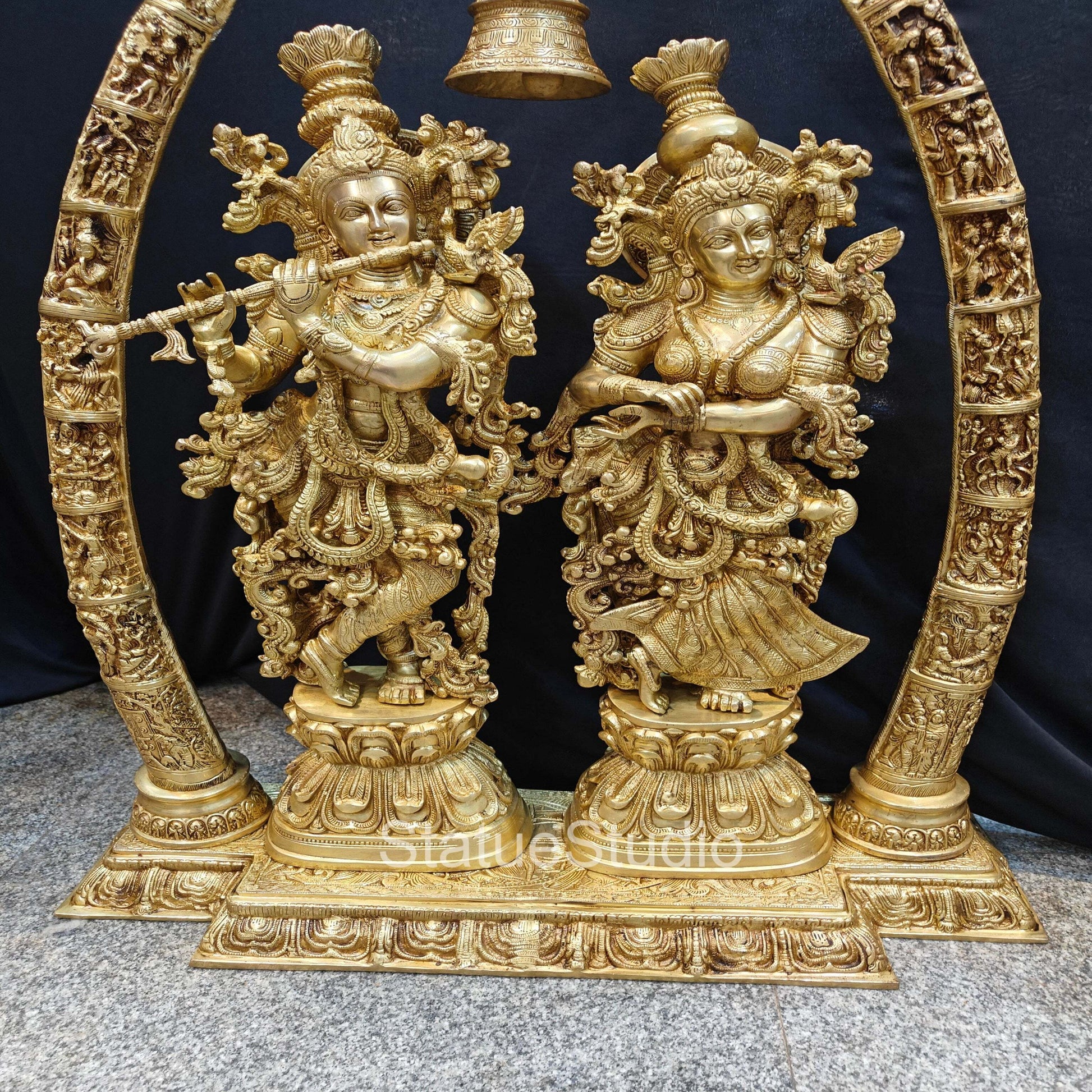 Brass Large Radha Krishna Statue With Removable Temple Set For Home Decor 4 Feet - Image 6