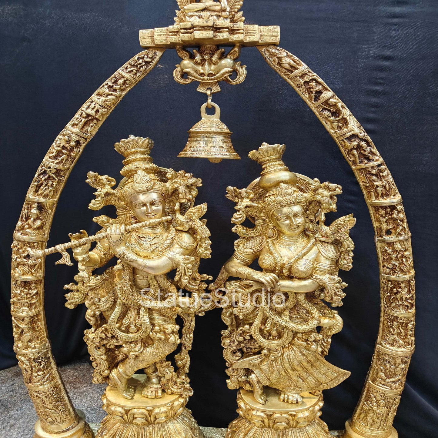 Brass Large Radha Krishna Statue With Removable Temple Set For Home Decor 4 Feet