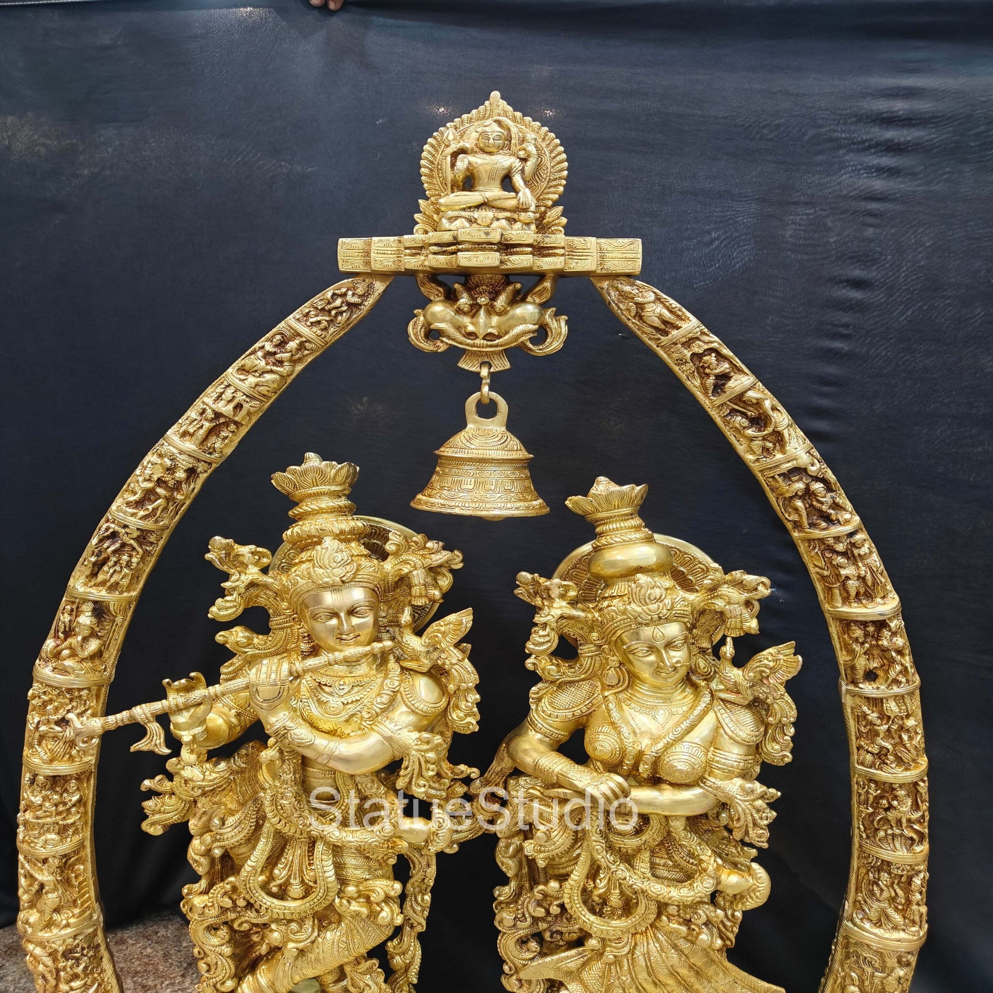 Brass Large Radha Krishna Statue With Removable Temple Set For Home Decor 4 Feet - Image 11