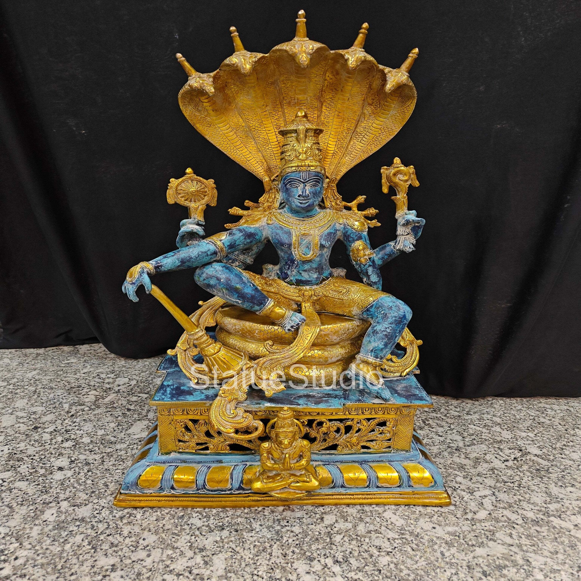 Brass Large Exclusive Vishnu Idol Seated on Sheshnaag For Home Decor 2.5 Feet - Image 2