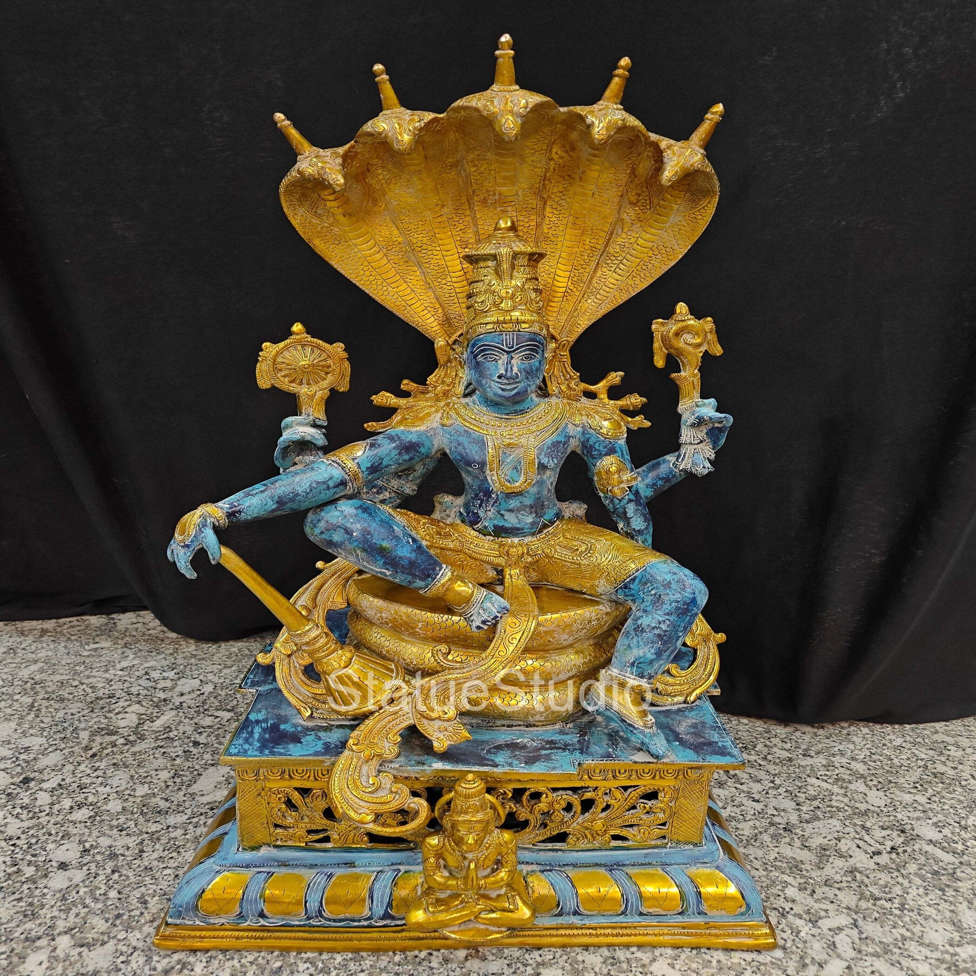 Brass Large Exclusive Vishnu Idol Seated on Sheshnaag For Home Decor 2.5 Feet - Image 4