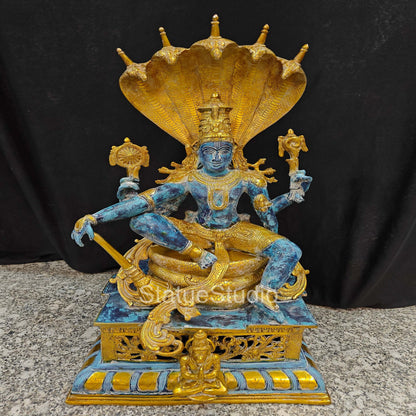 Brass Large Exclusive Vishnu Idol Seated on Sheshnaag For Home Decor 2.5 Feet by vendor-unknown - Hindu Gods (View 4)