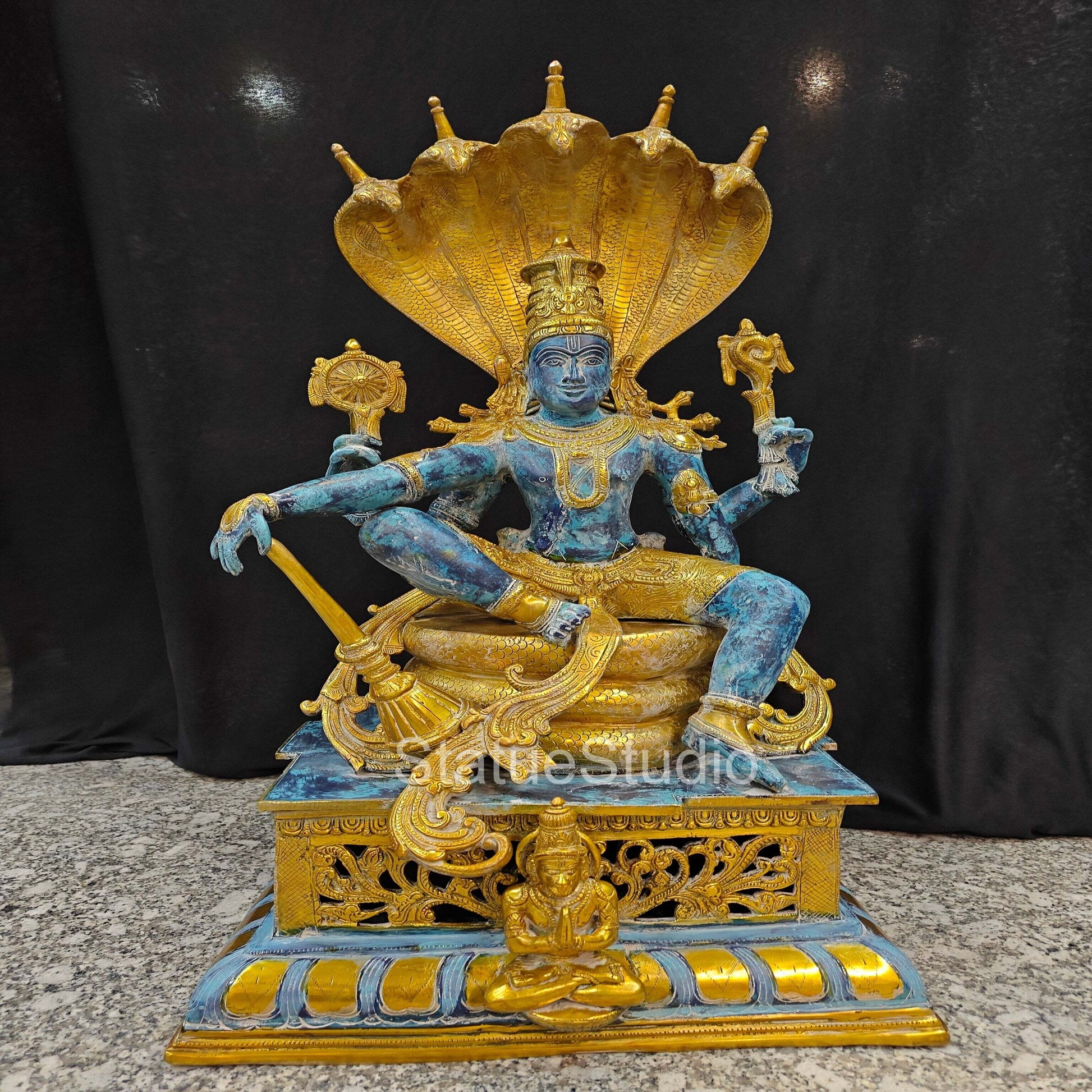 Brass Large Exclusive Vishnu Idol Seated on Sheshnaag For Home Decor 2.5 Feet - Image 5