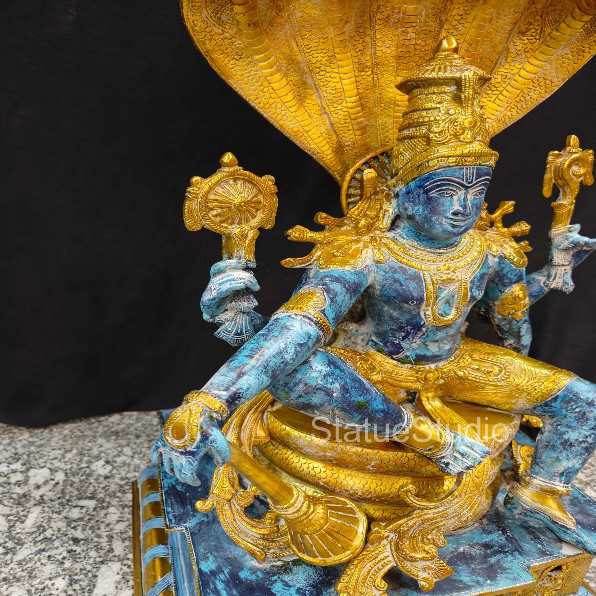 Brass Large Exclusive Vishnu Idol Seated on Sheshnaag For Home Decor 2.5 Feet - Image 9
