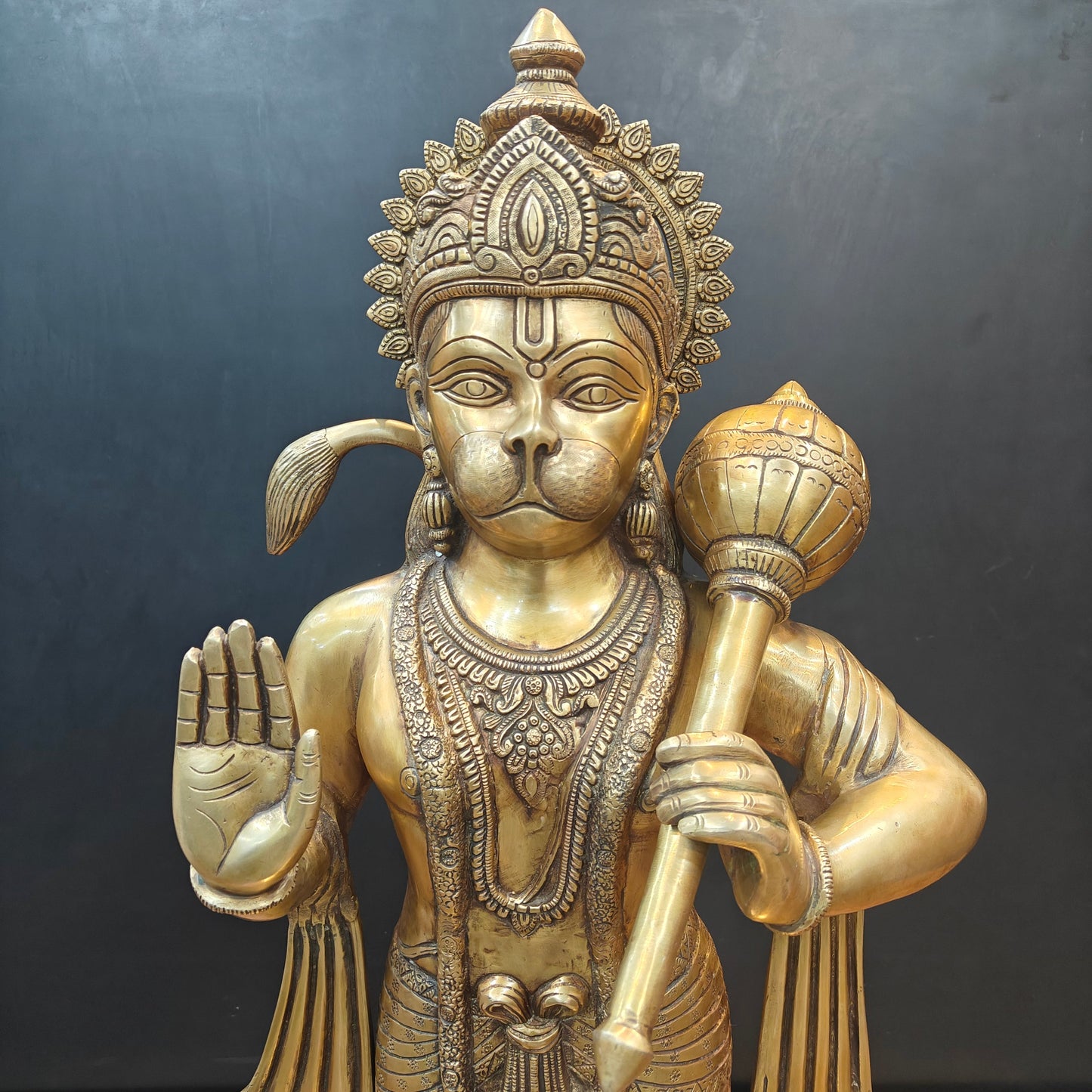 Brass Large Standing Hanuman Statue For Home Decor 3 Feet