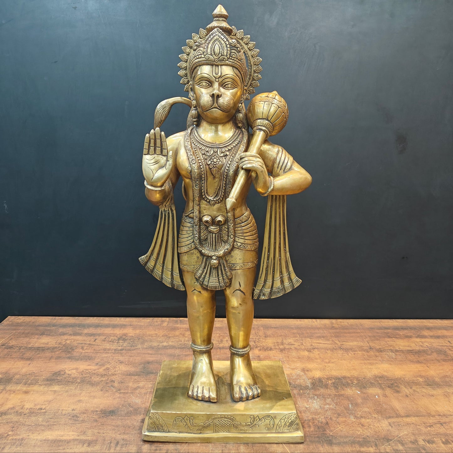 Brass Large Standing Hanuman Statue For Home Decor 3 Feet