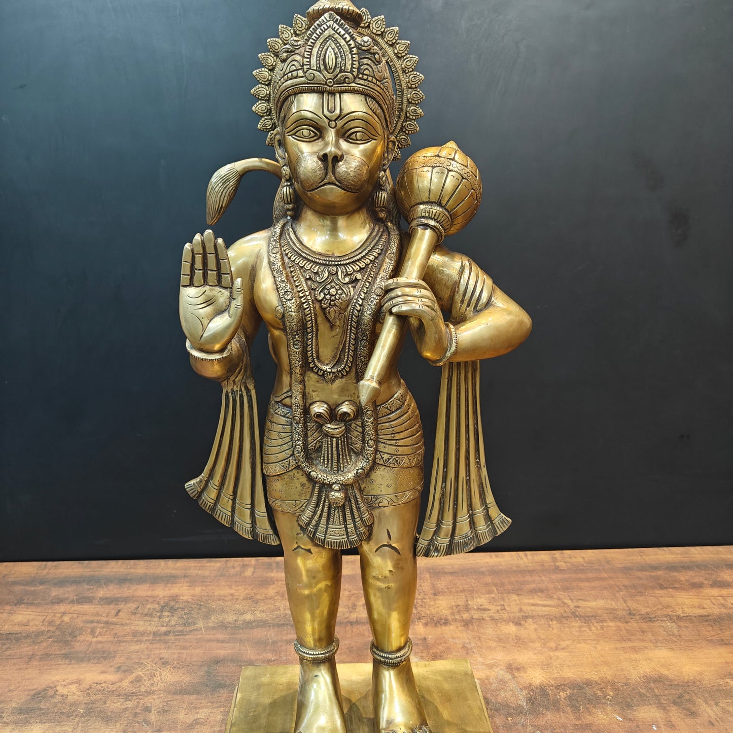 Brass Large Standing Hanuman Statue For Home Decor 3 Feet