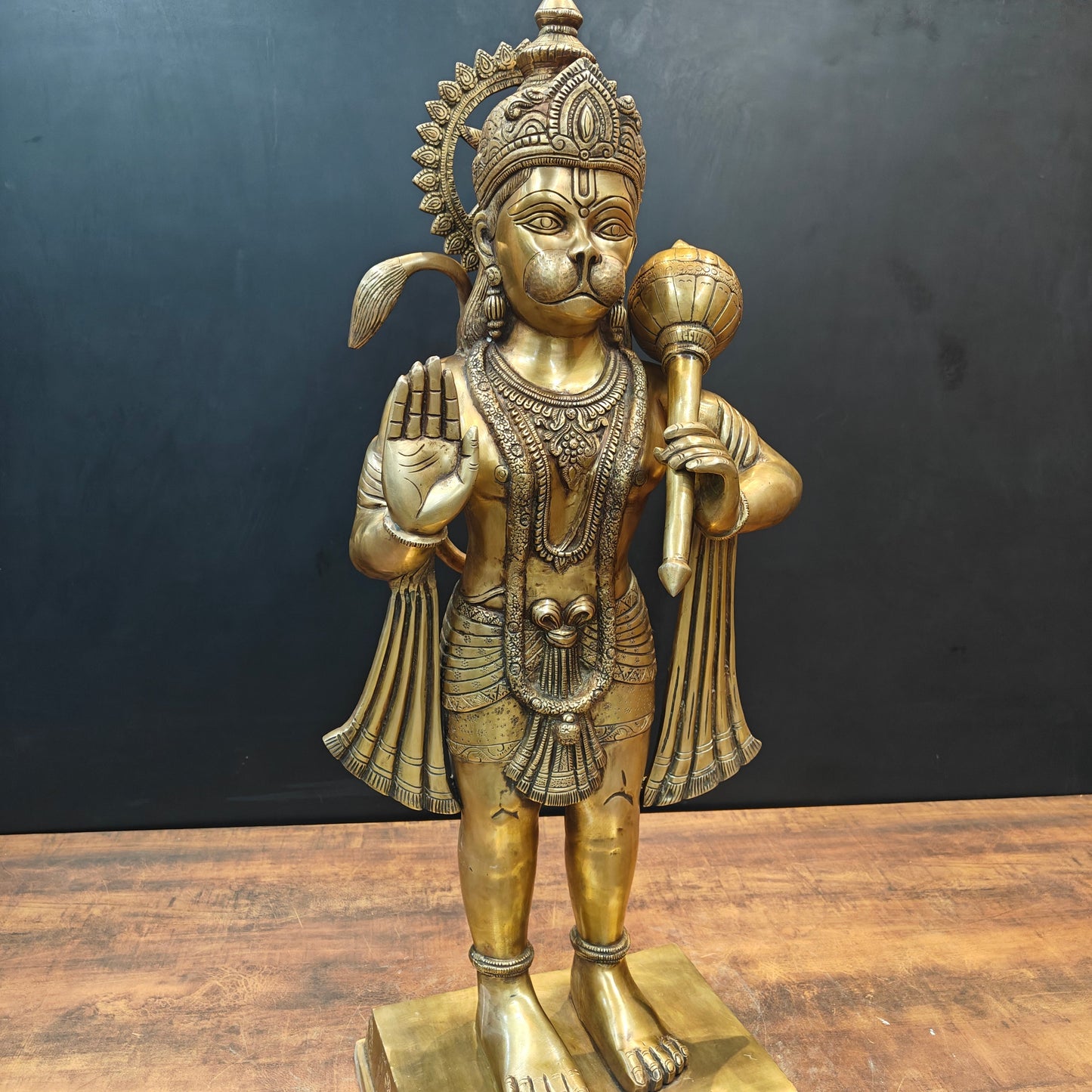 Brass Large Standing Hanuman Statue For Home Decor 3 Feet
