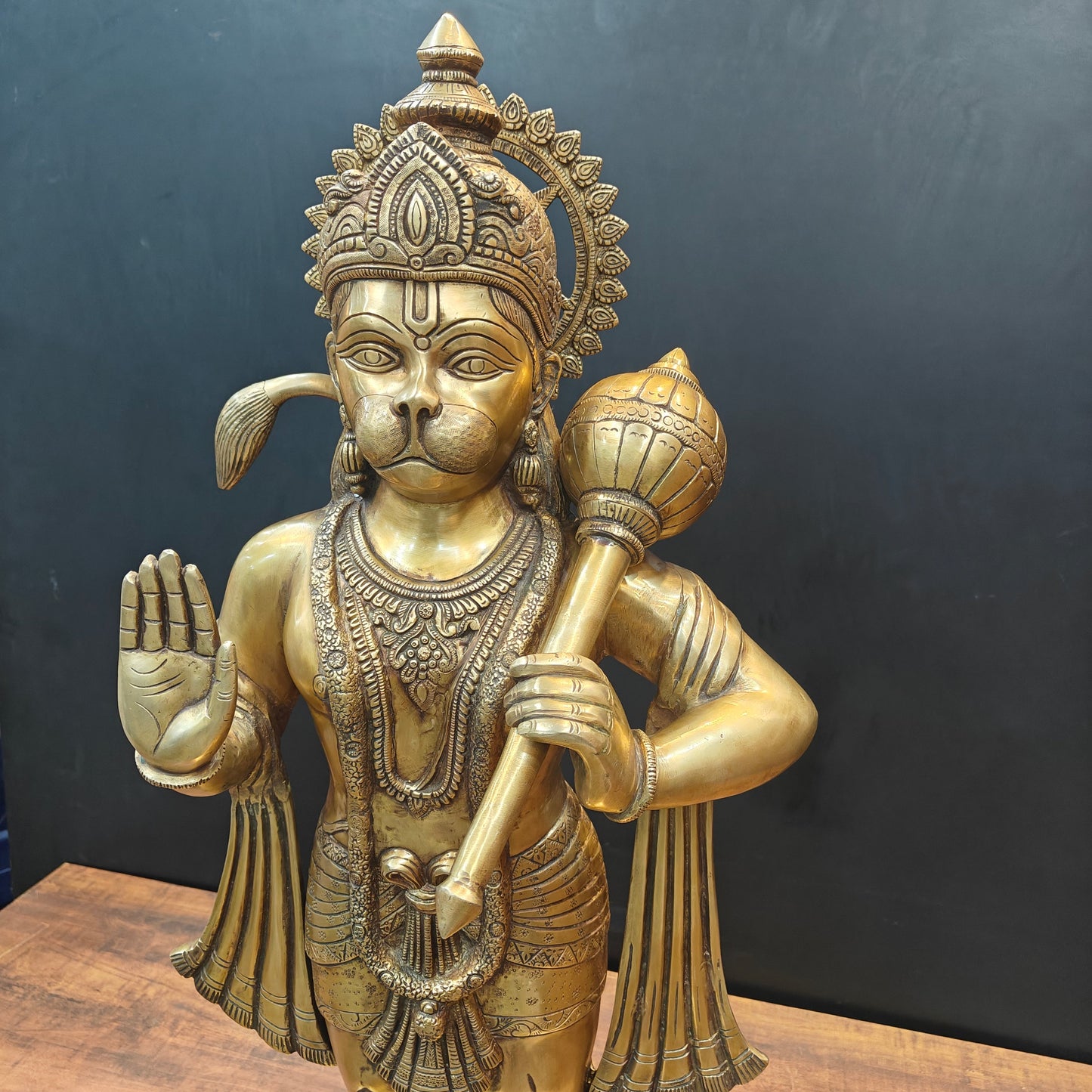 Brass Large Standing Hanuman Statue For Home Decor 3 Feet