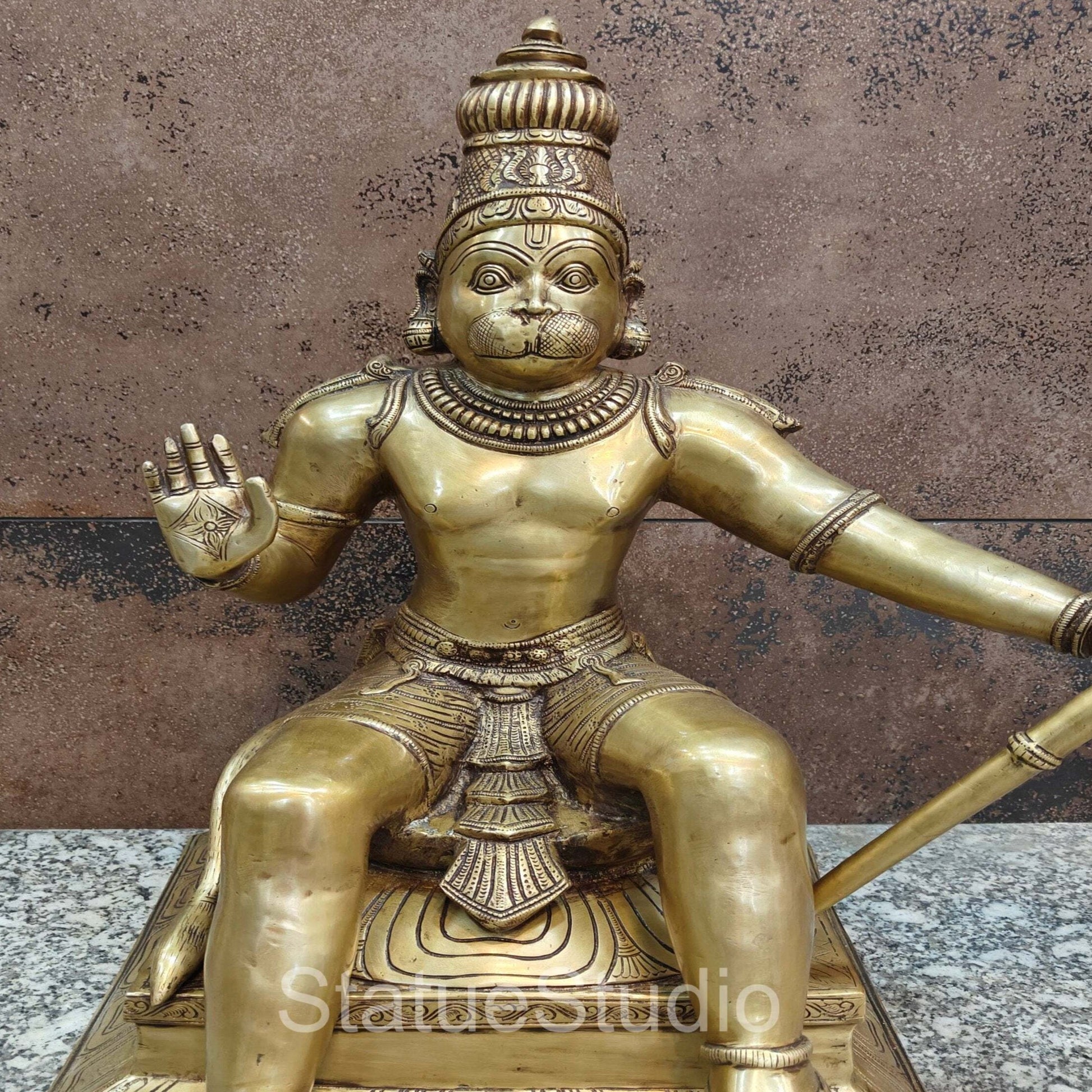 Brass Large Sitting Hanuman Idol For Home Decor 2 Feet - Image 2
