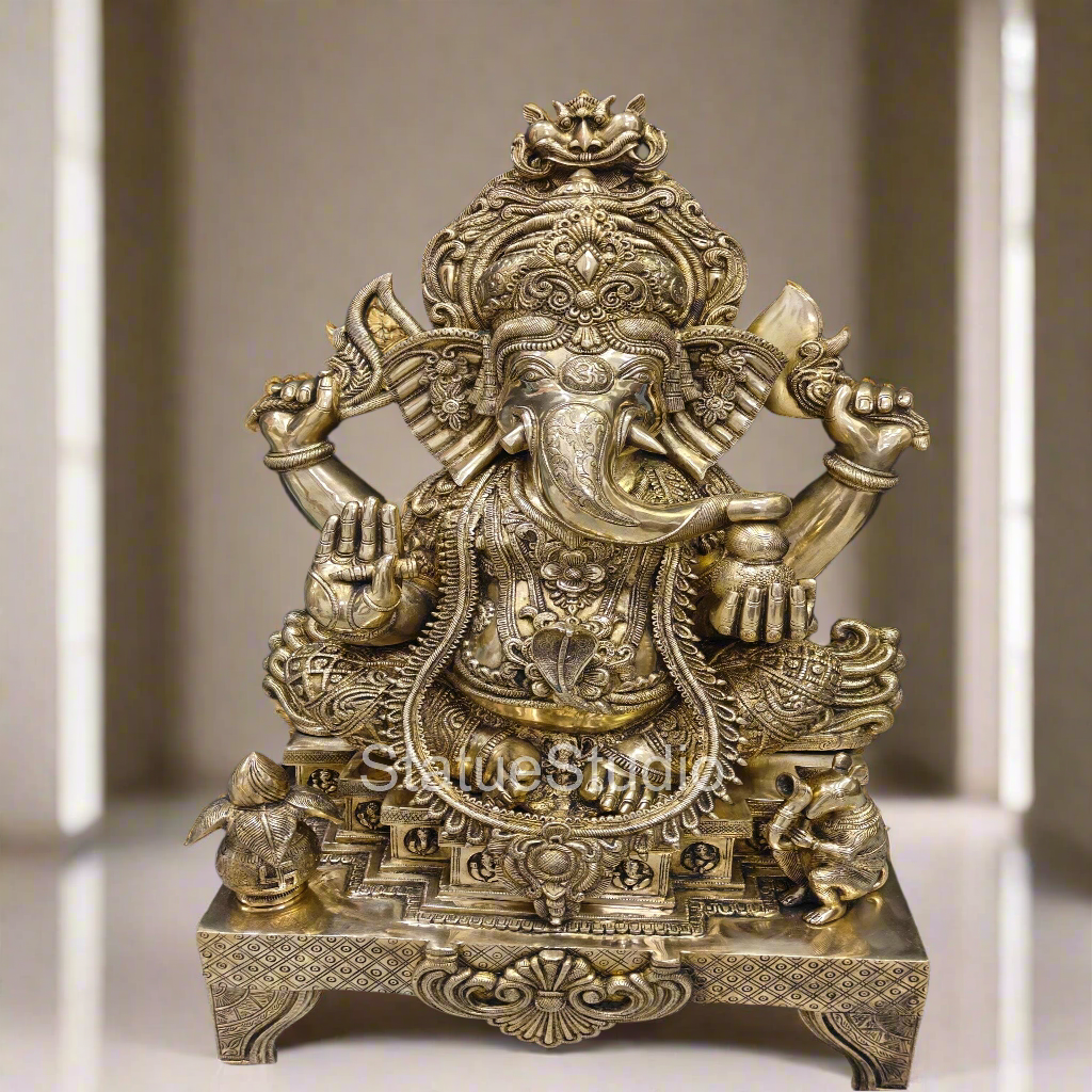 Brass Large Ganesha Statue For Home Decor Showpiece 3 Feet - Eco-friendly - Sama Homes