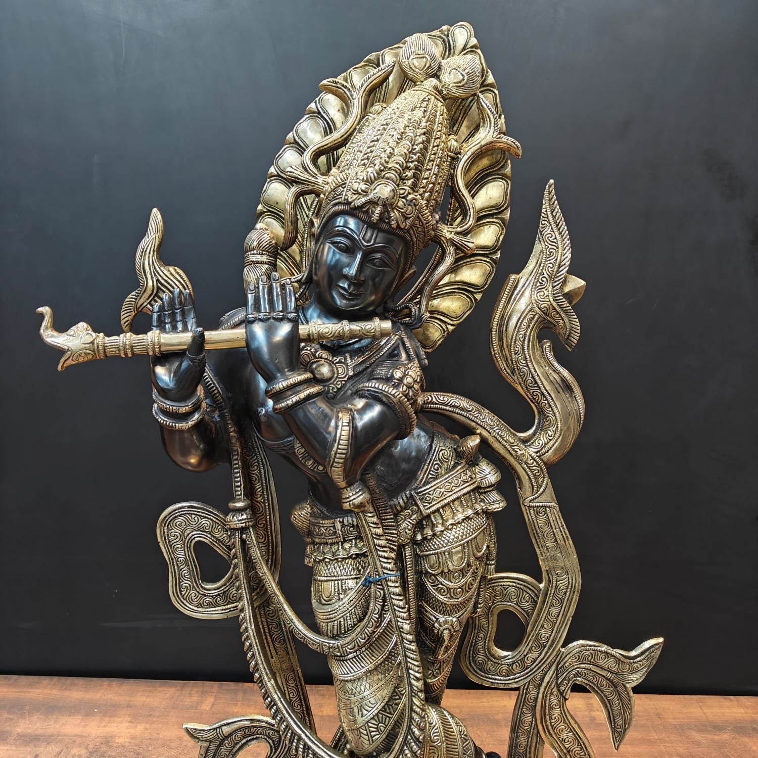 Brass Large Krishna Idol Antique Finish for Home Decor 3 Feet - Image 2
