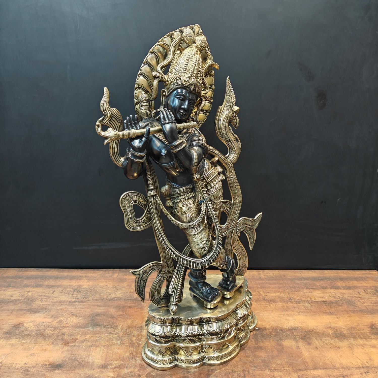 Brass Large Krishna Idol Antique Finish for Home Decor 3 Feet - Image 4