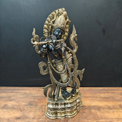 Brass Large Krishna Idol Antique Finish for Home Decor 3 Feet by vendor-unknown - Hindu Gods (View 4)
